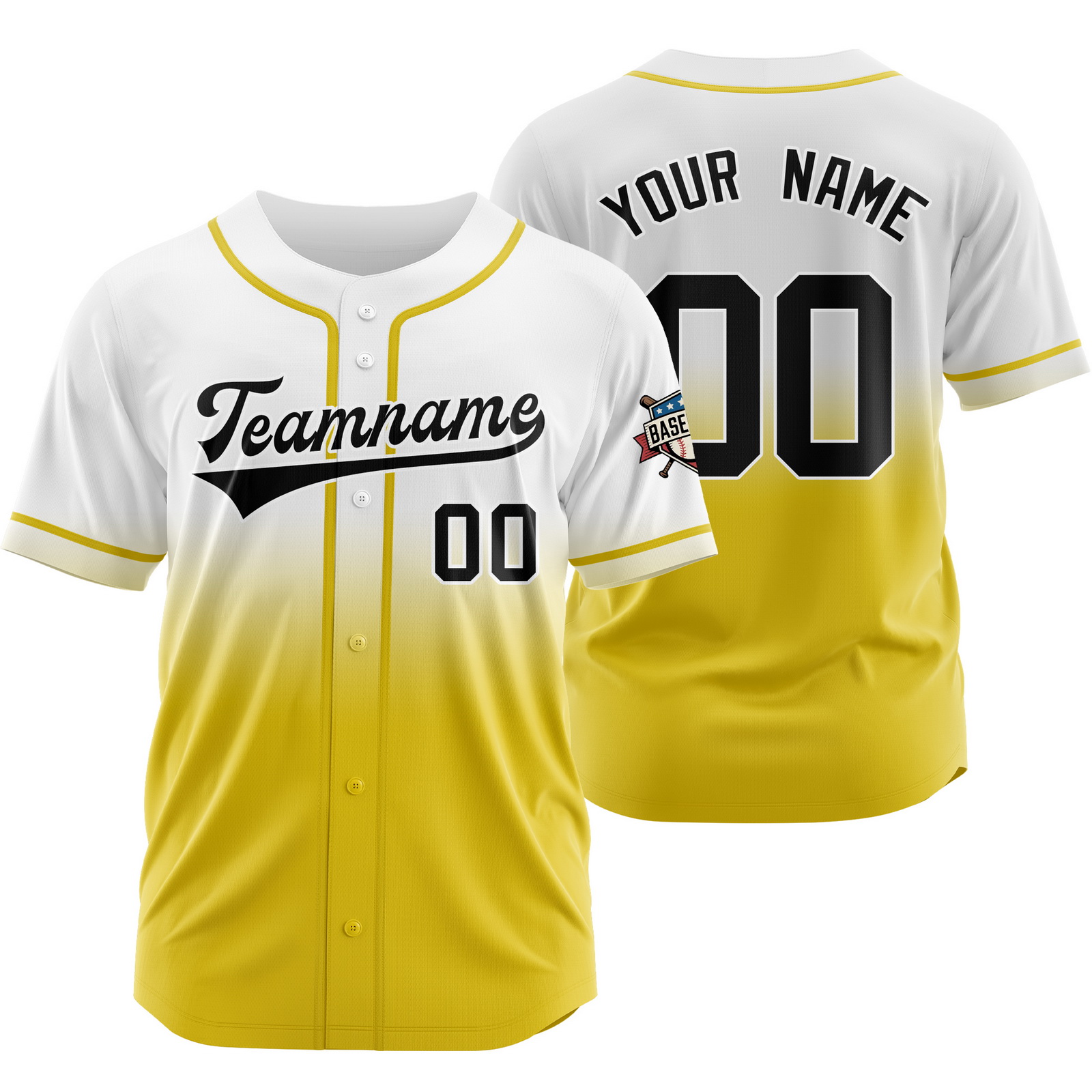 Custom White Yellow Gradient Baseball Jersey Polyester Shirt