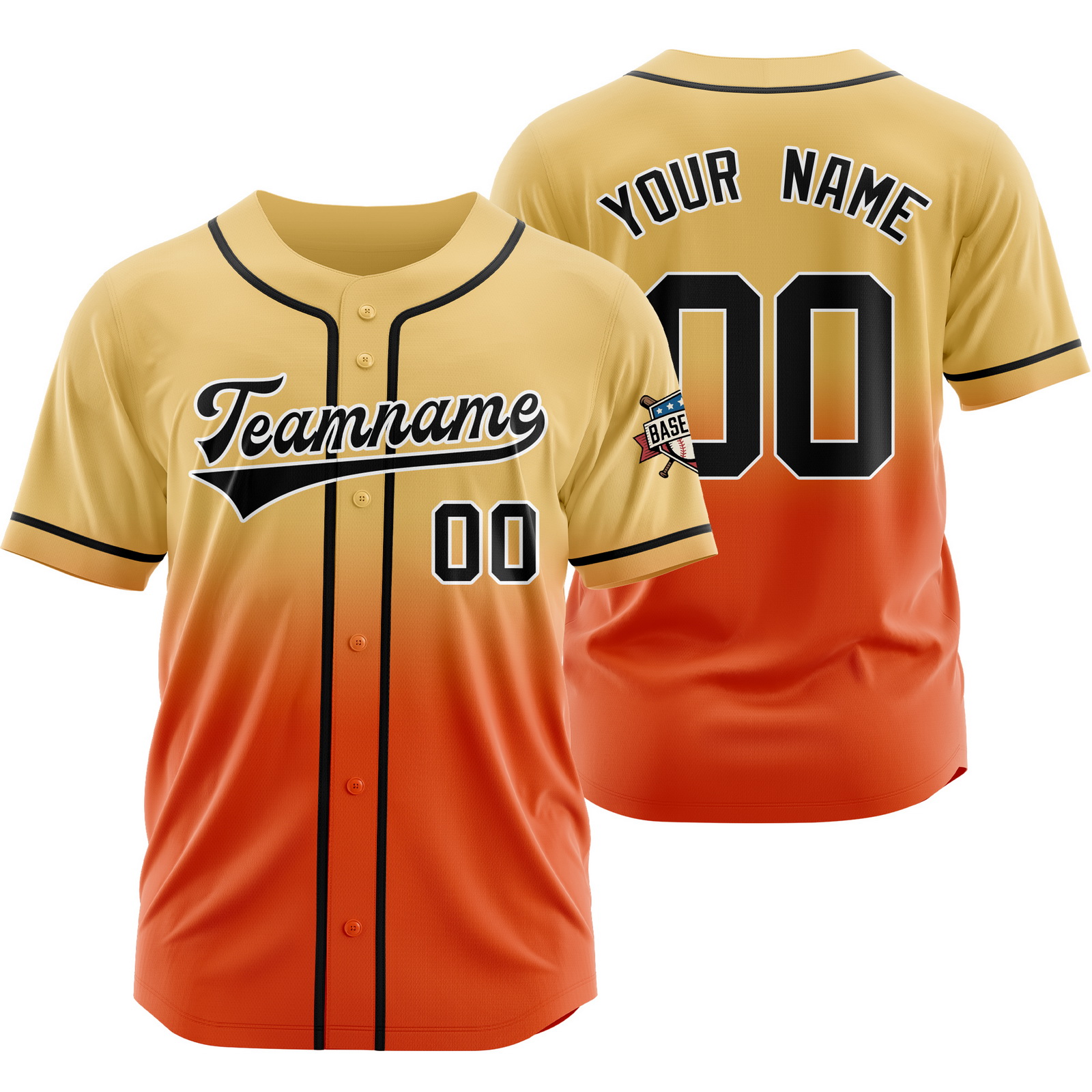Custom Yellow Orange Gradient Baseball Jersey Polyester Shirt