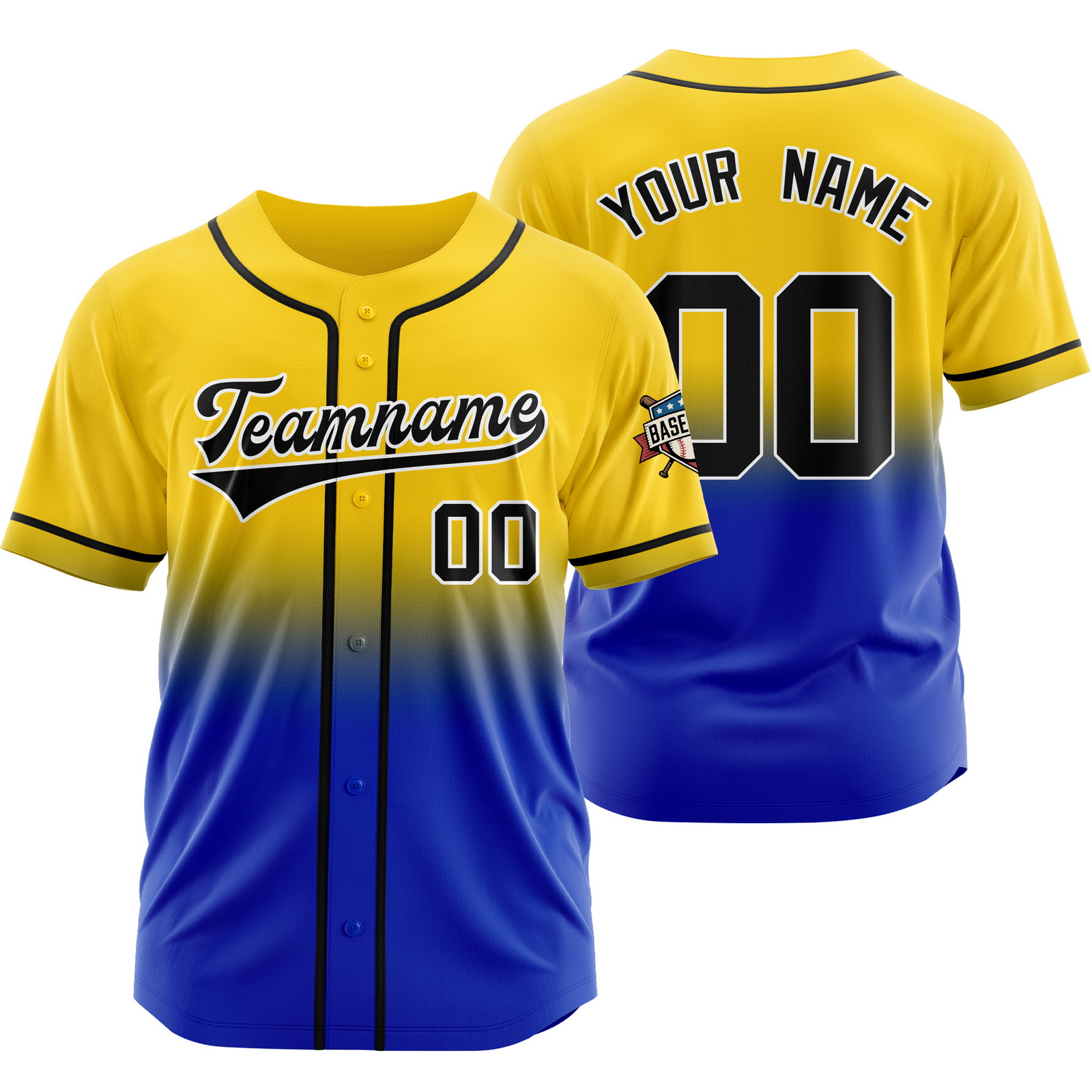 Custom Yellow Blue August Gradient Baseball Jersey Polyester Shirt