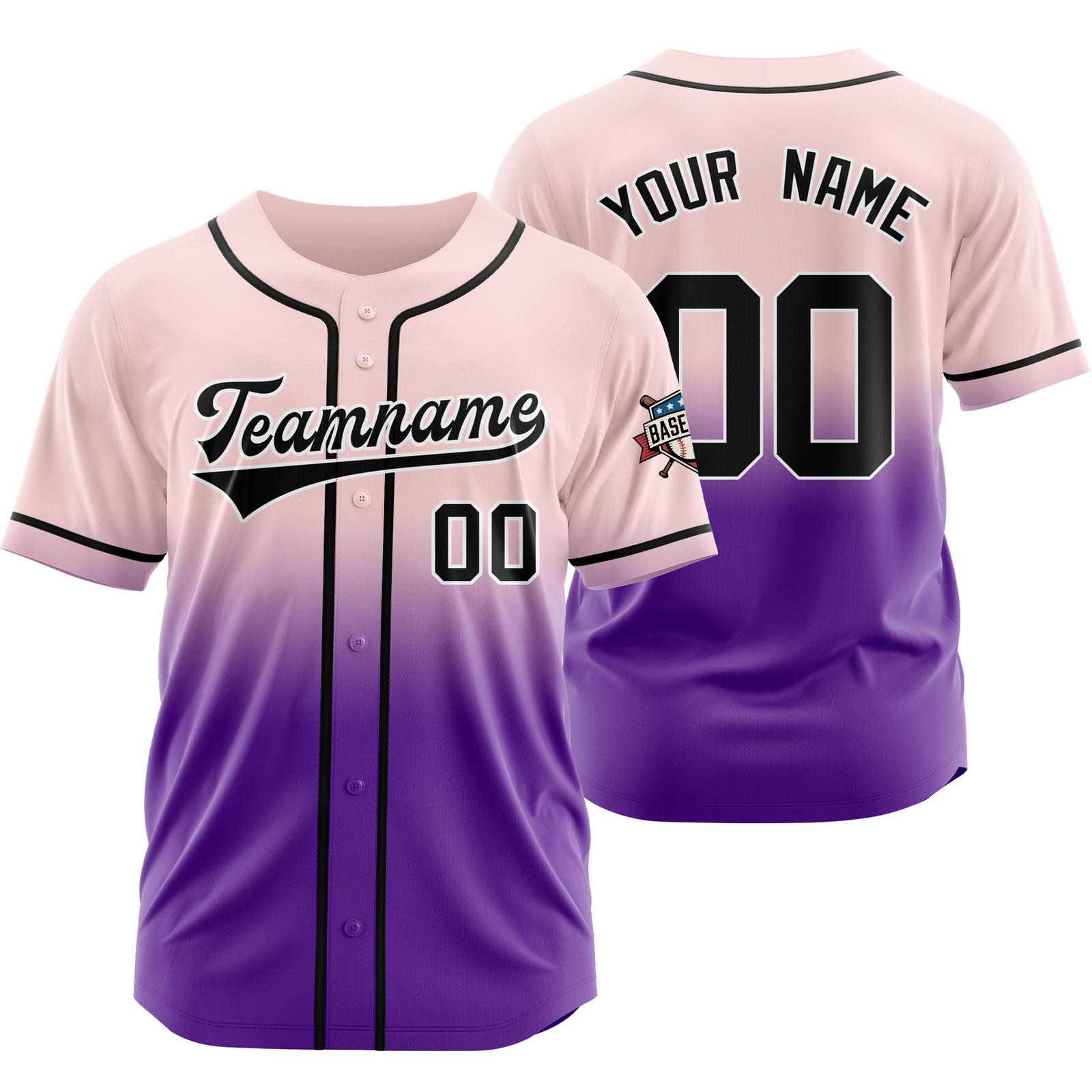 Custom Pink Purple Gradient Baseball Jersey Polyester Shirt