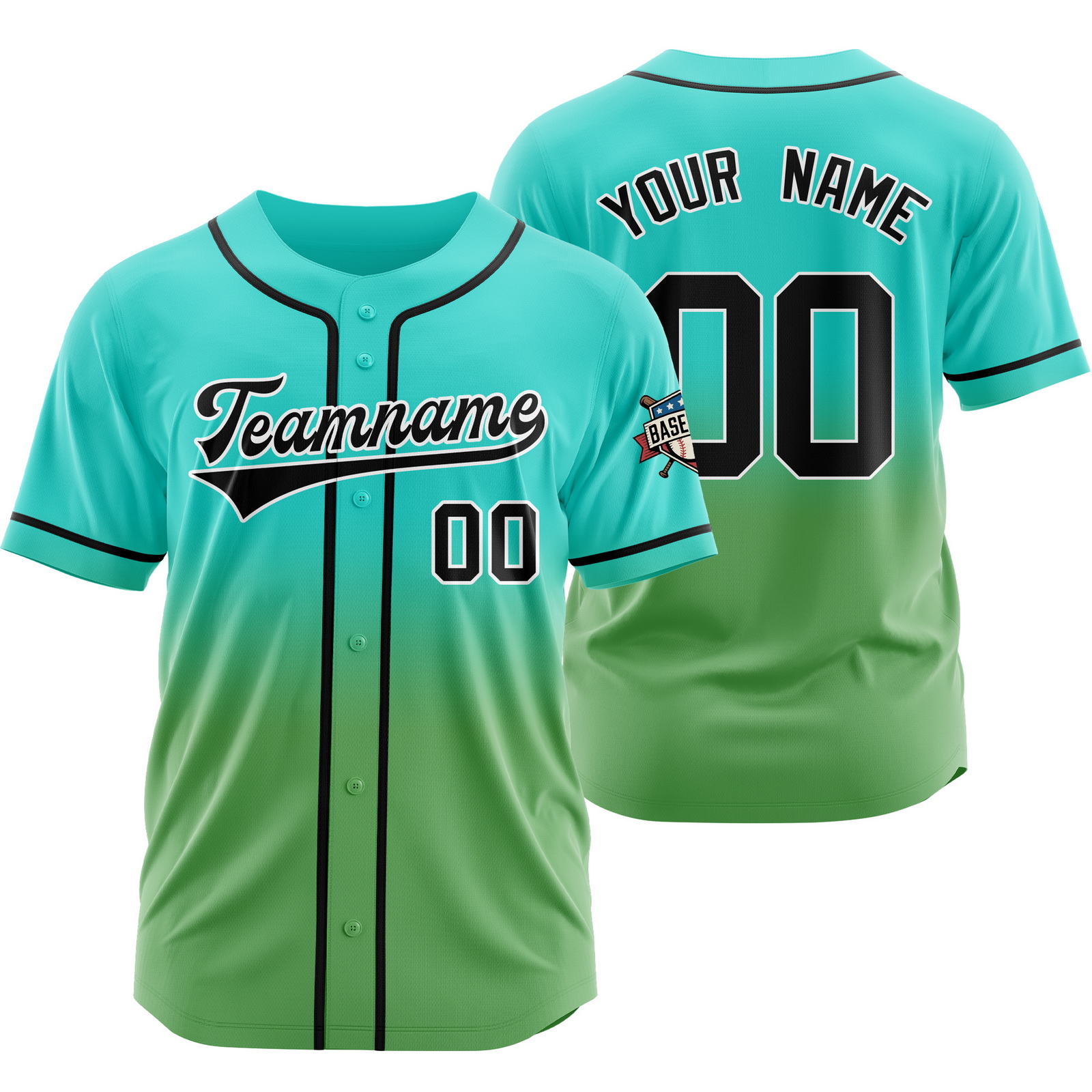Custom Teal Green Gradient Baseball Jersey Polyester Shirt