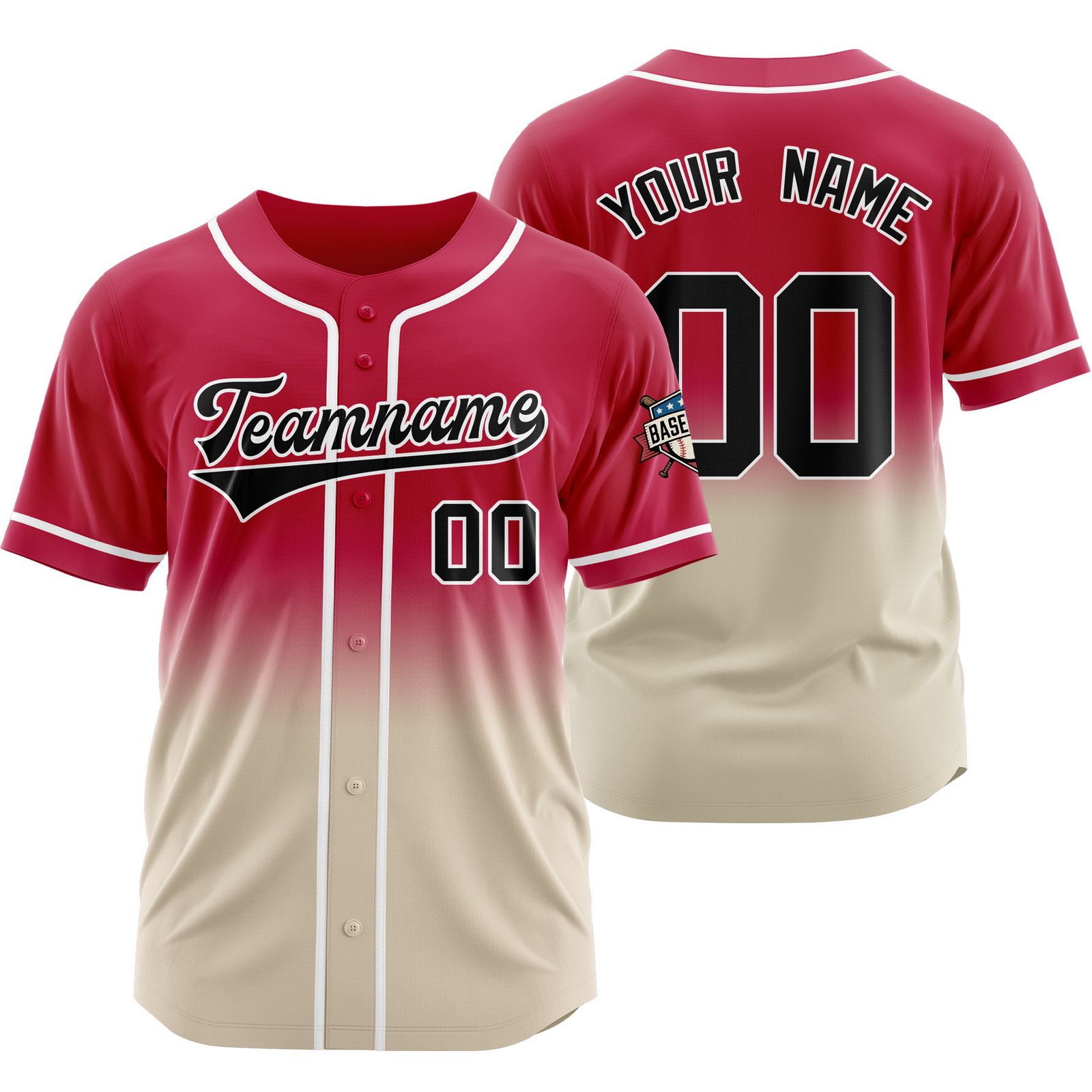 Custom Red Cream Gradient Baseball Jersey Polyester Shirt