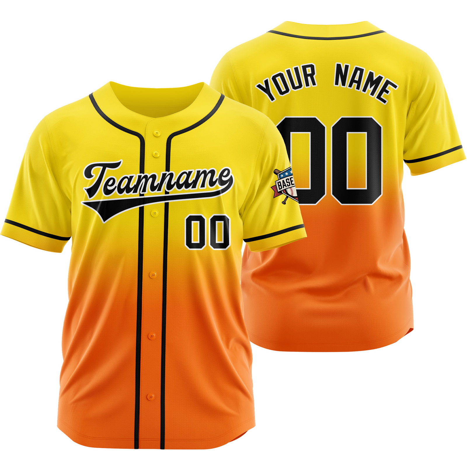 Custom Yellw Orange Gradient Baseball Jersey Polyester Shirt