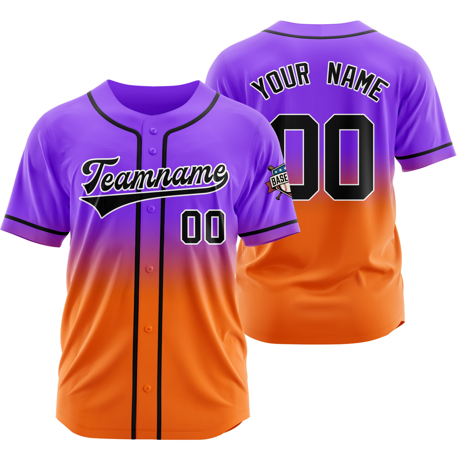 Custom Purple Orange Gradient Baseball Jersey Polyester Shirt