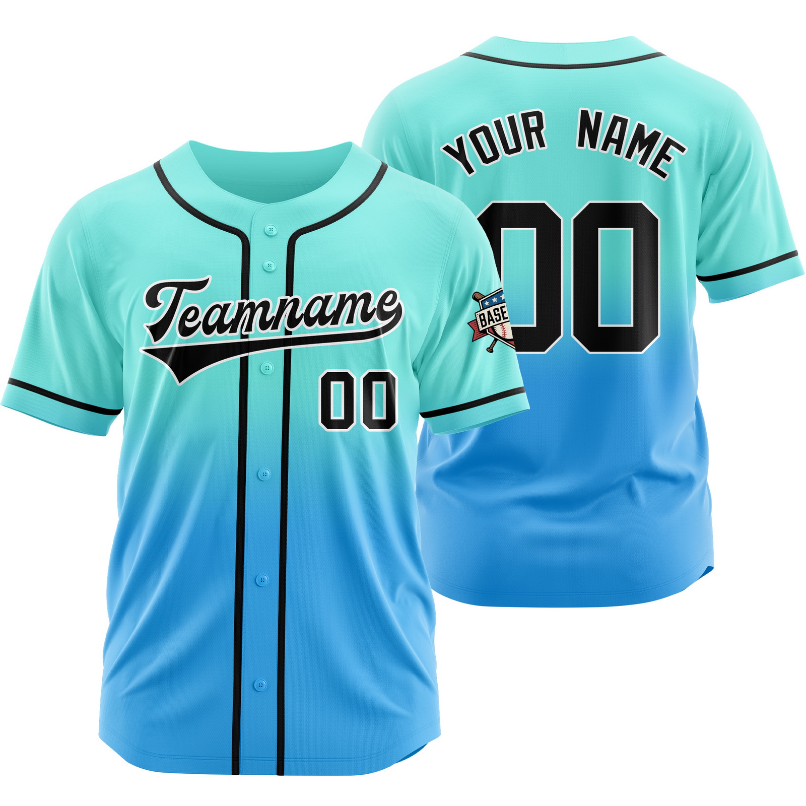Custom Teal Blue Gradient Baseball Jersey Polyester Shirt