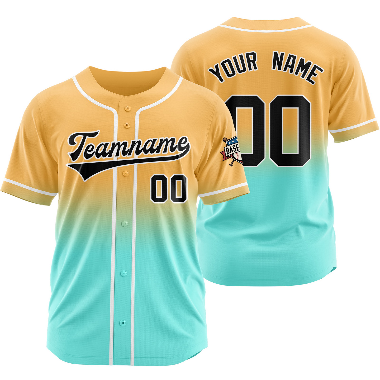 Custom Orange Teal Gradient Baseball Jersey Polyester Shirt