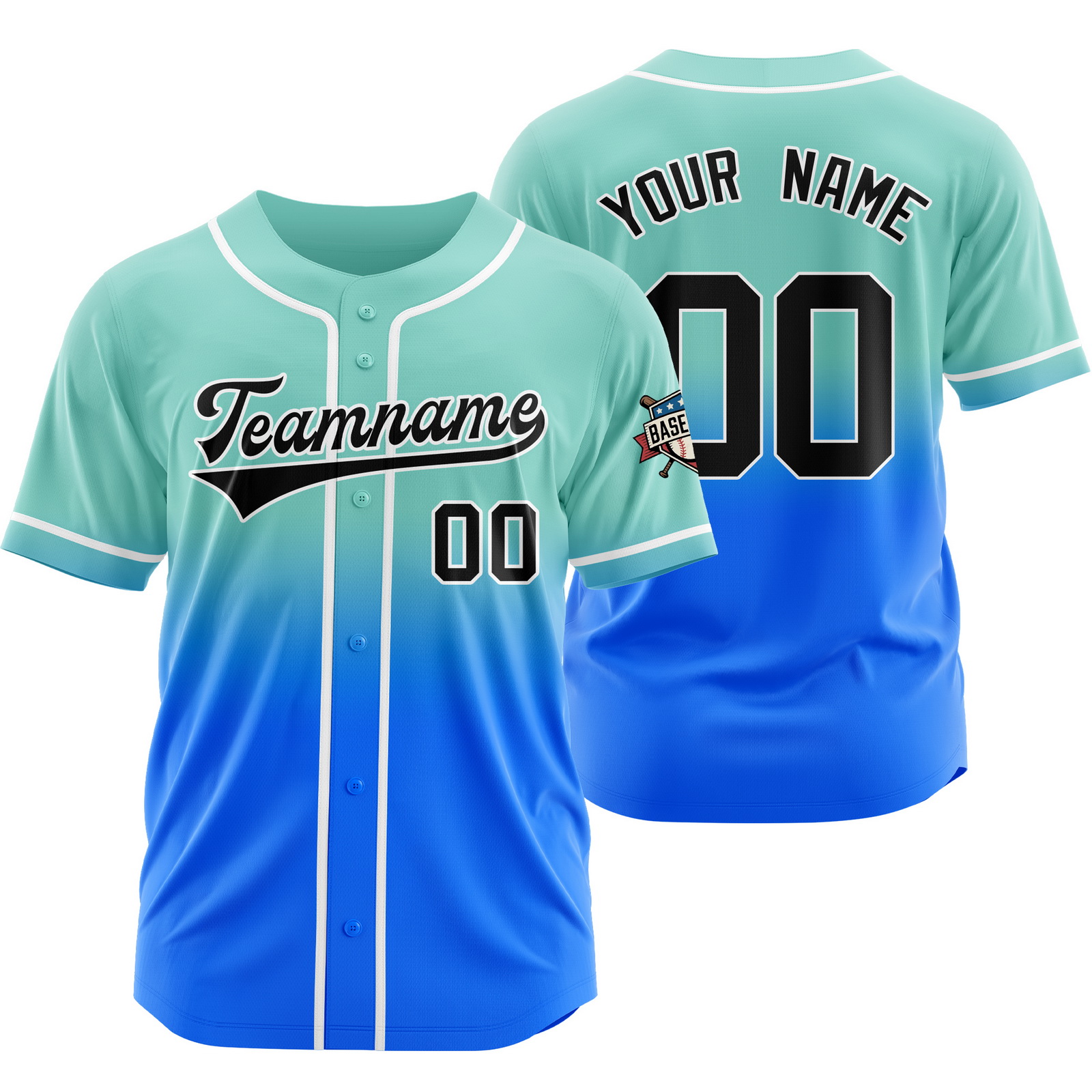 Custom Teal Blue Short Sleeve Gradient Jersey Polyester Shirt