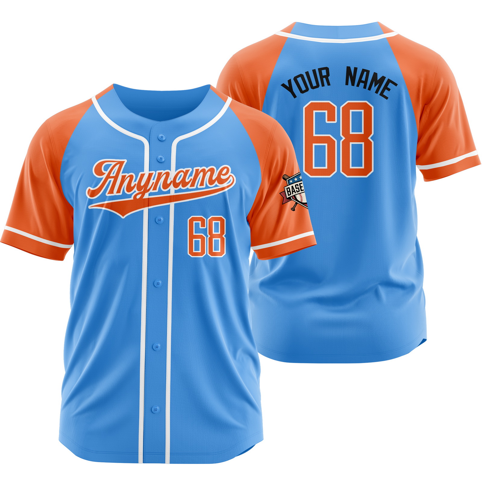 Custom Blue Orange Polyester Baseball Jersey Outdoor Shirt