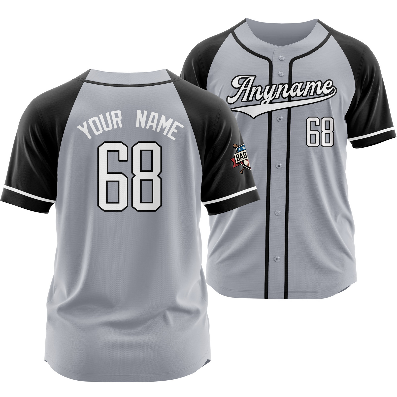 Custom Grey Black Baseball Jersey Outdoor Shirt