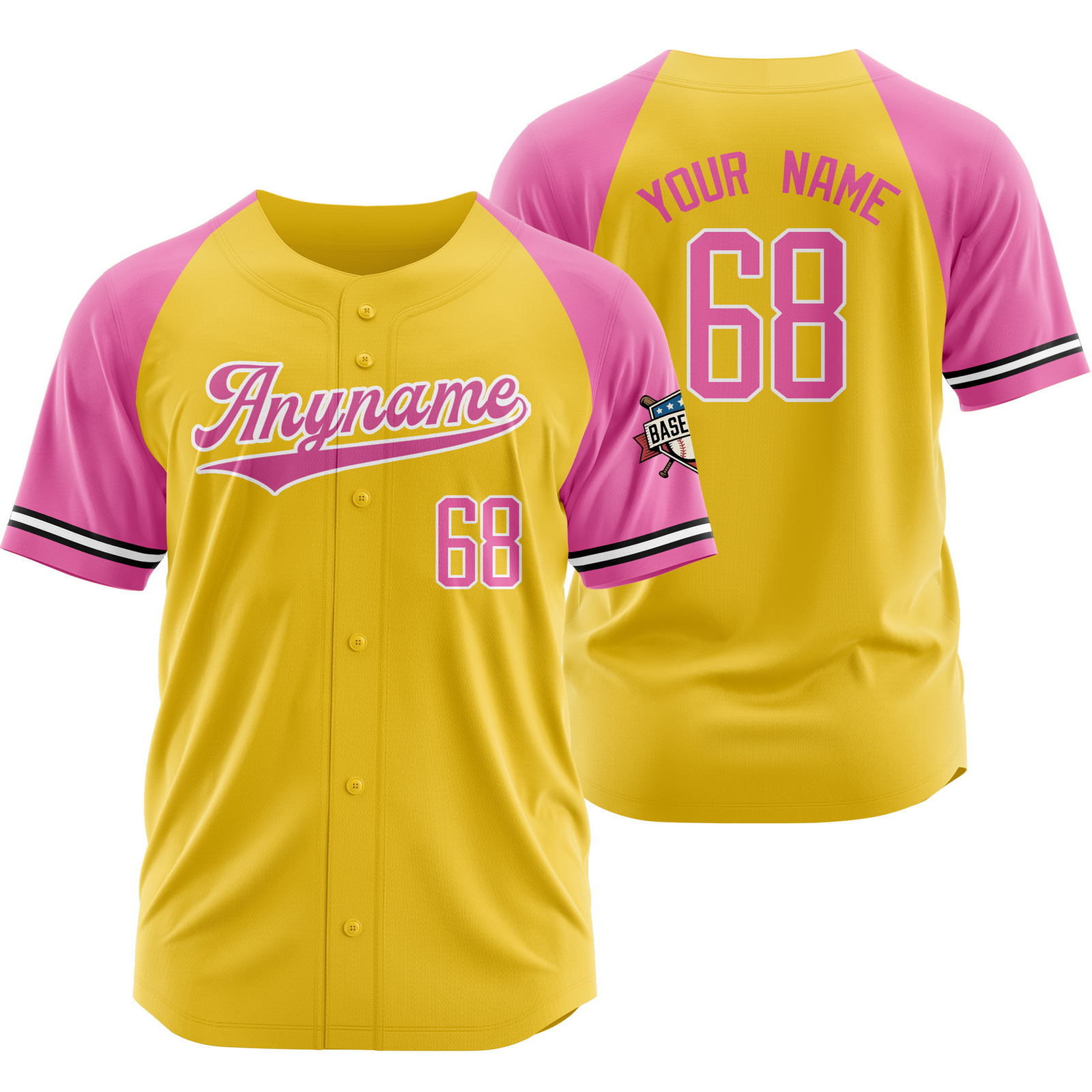 Custom Yellow Pink Athletic Baseball Jersey Outdoor Shirt