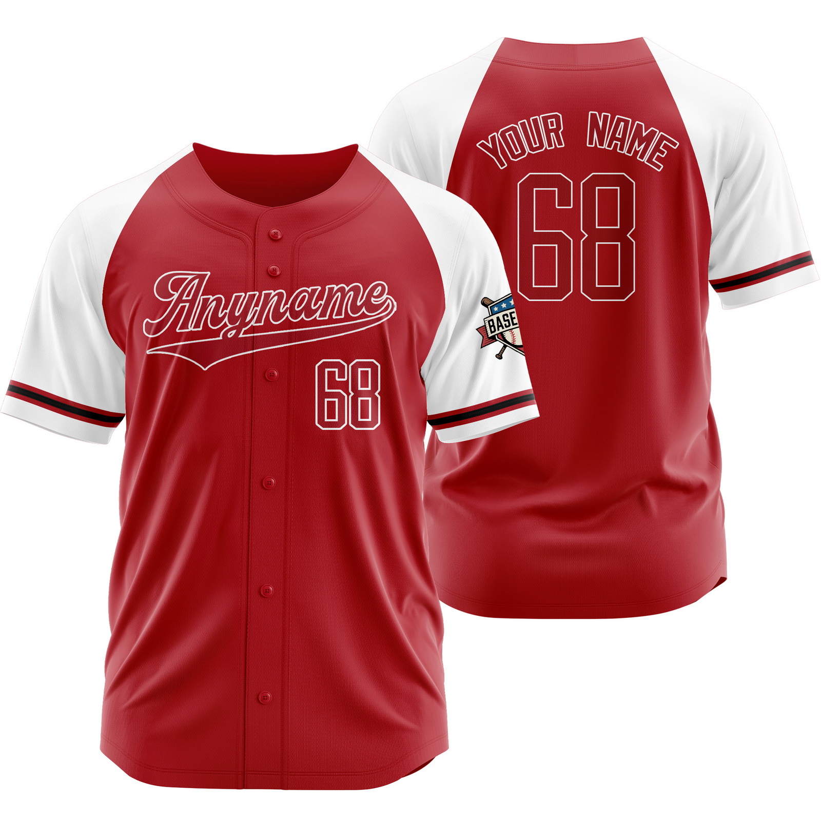 Custom Red White Baseball Jersey Outdoor Shirt