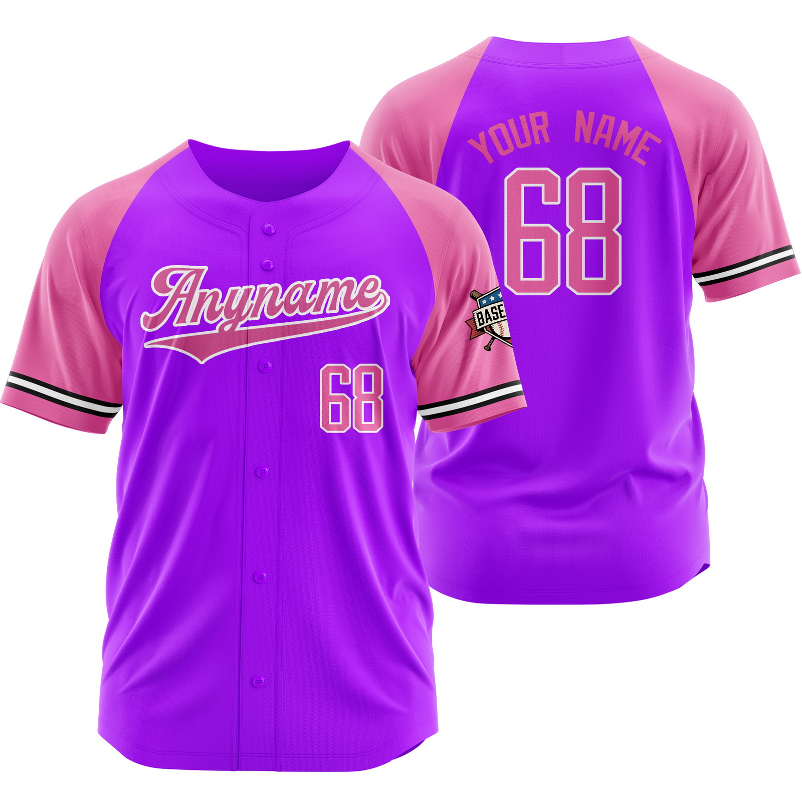 Custom Purple Pink Wedding Baseball Jersey Outdoor Shirt