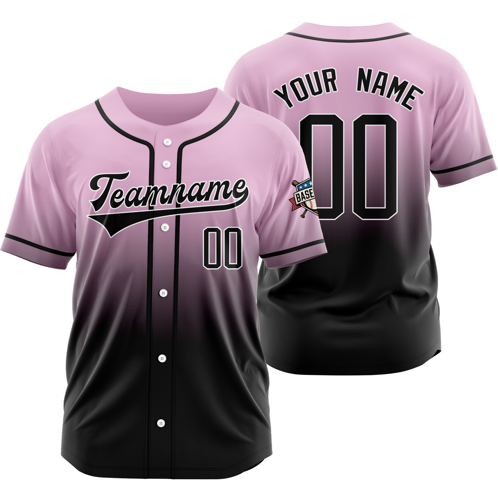 Custom Pink Black Gradient Baseball Jersey Fashion Shirt