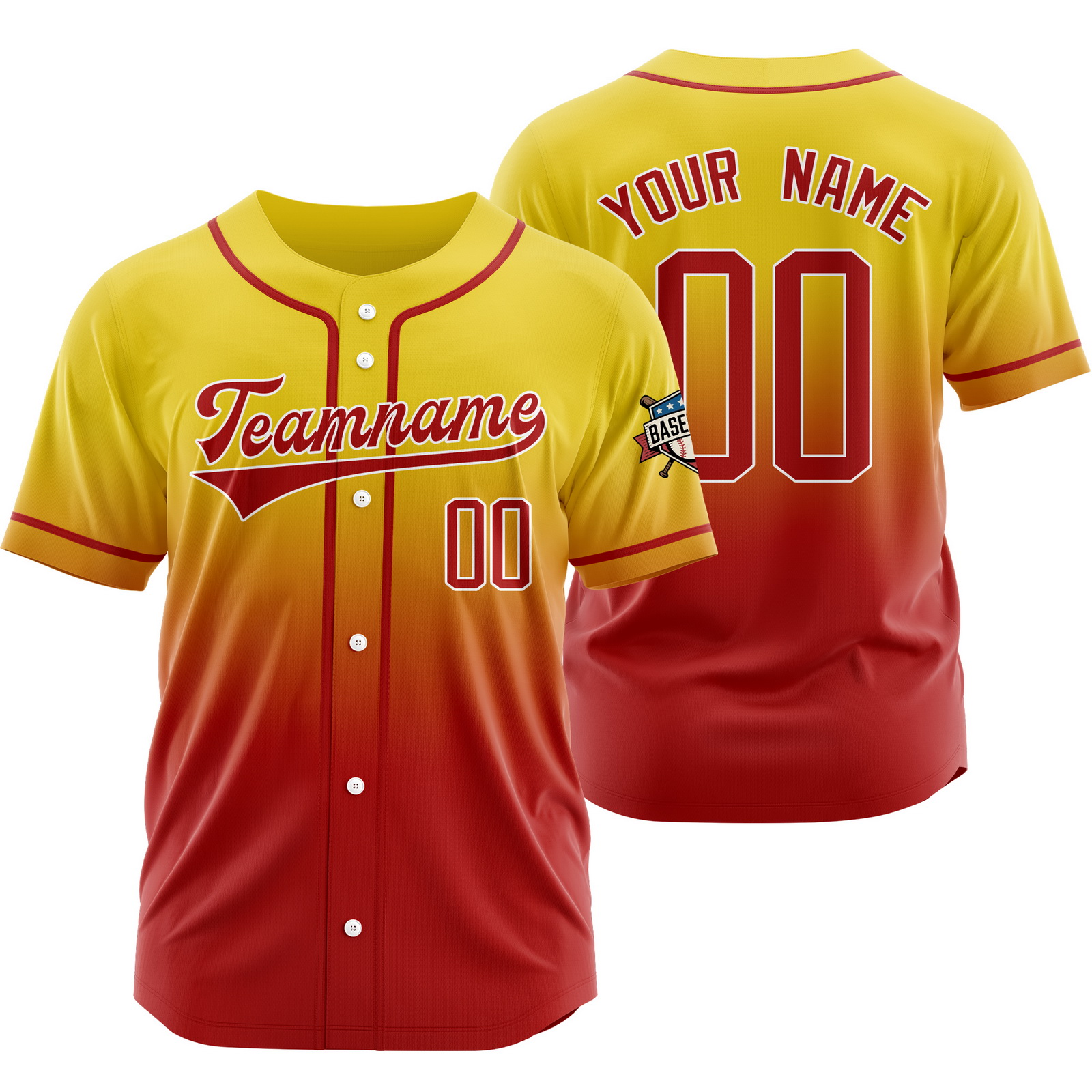 Custom Yellow Red Gradient Baseball Jersey Fashion Shirt