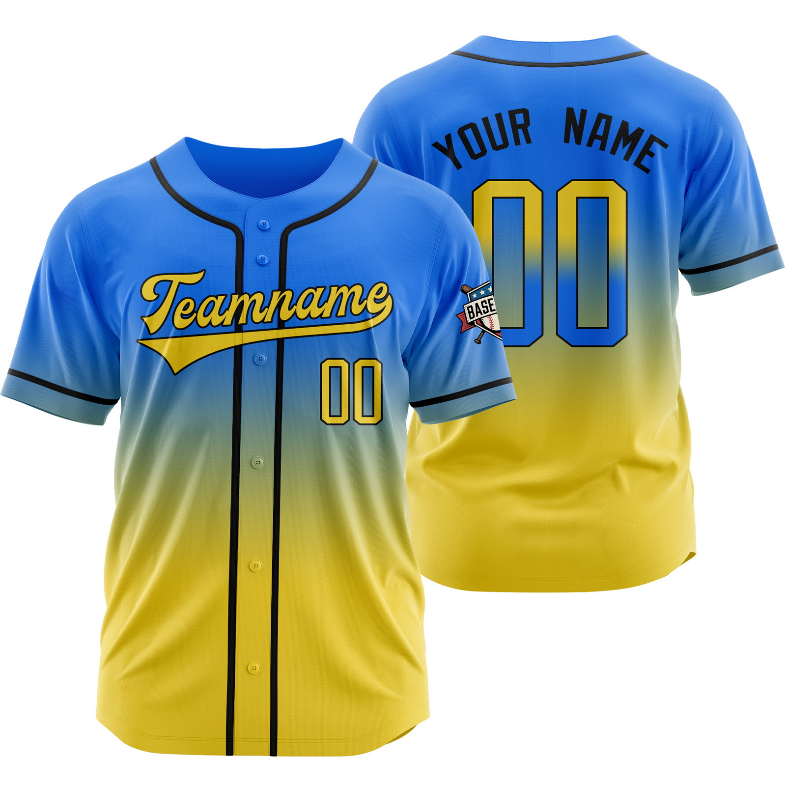Custom Blue Yellow Polyester Gradient Jersey Fashion Shirt
