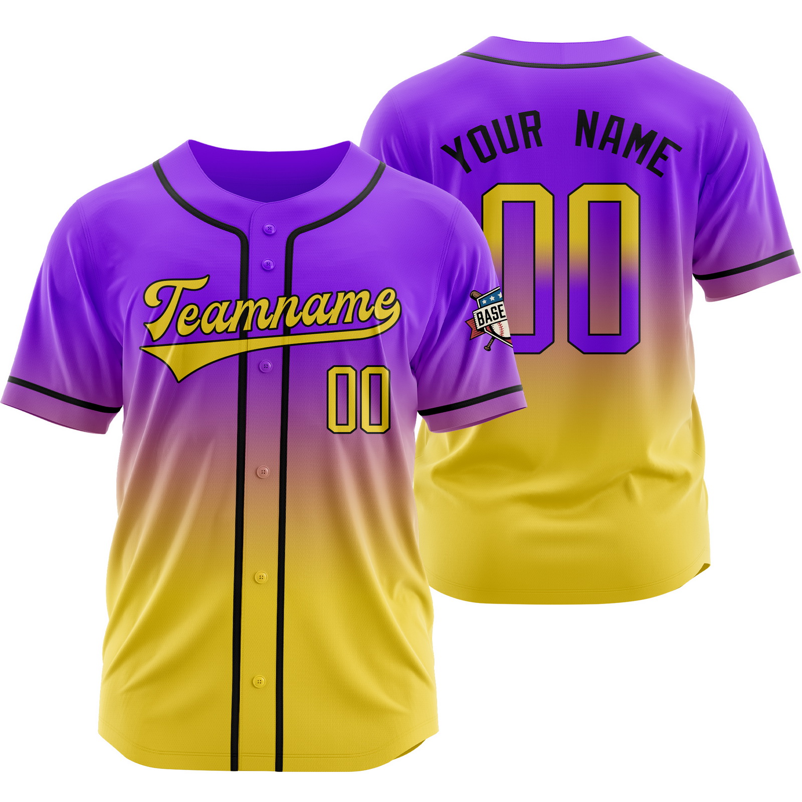 Custom Purple Yellow Gradient Baseball Jersey Fashion Shirt