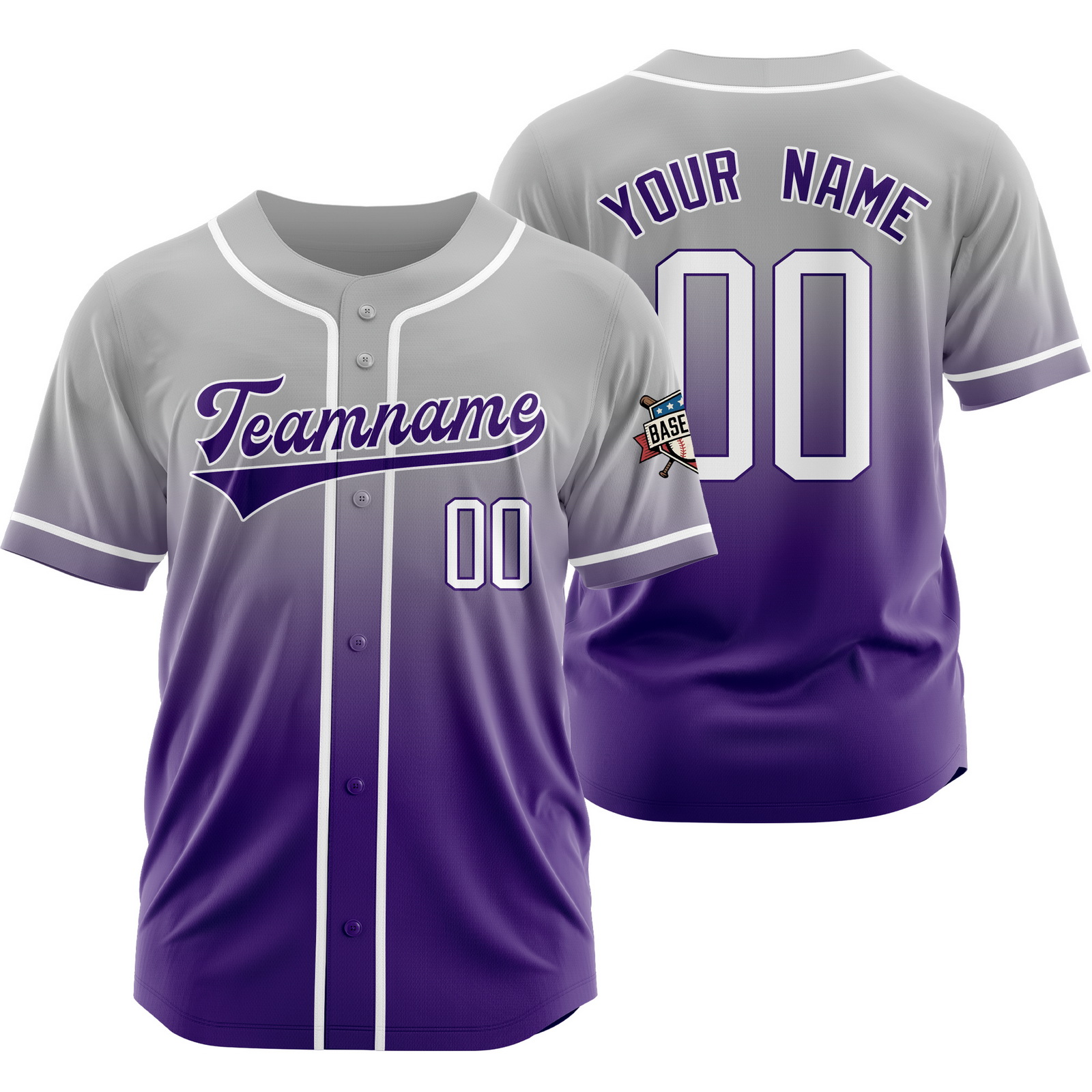Custom Grey Purple Gradient Baseball Jersey Fashion Shirt