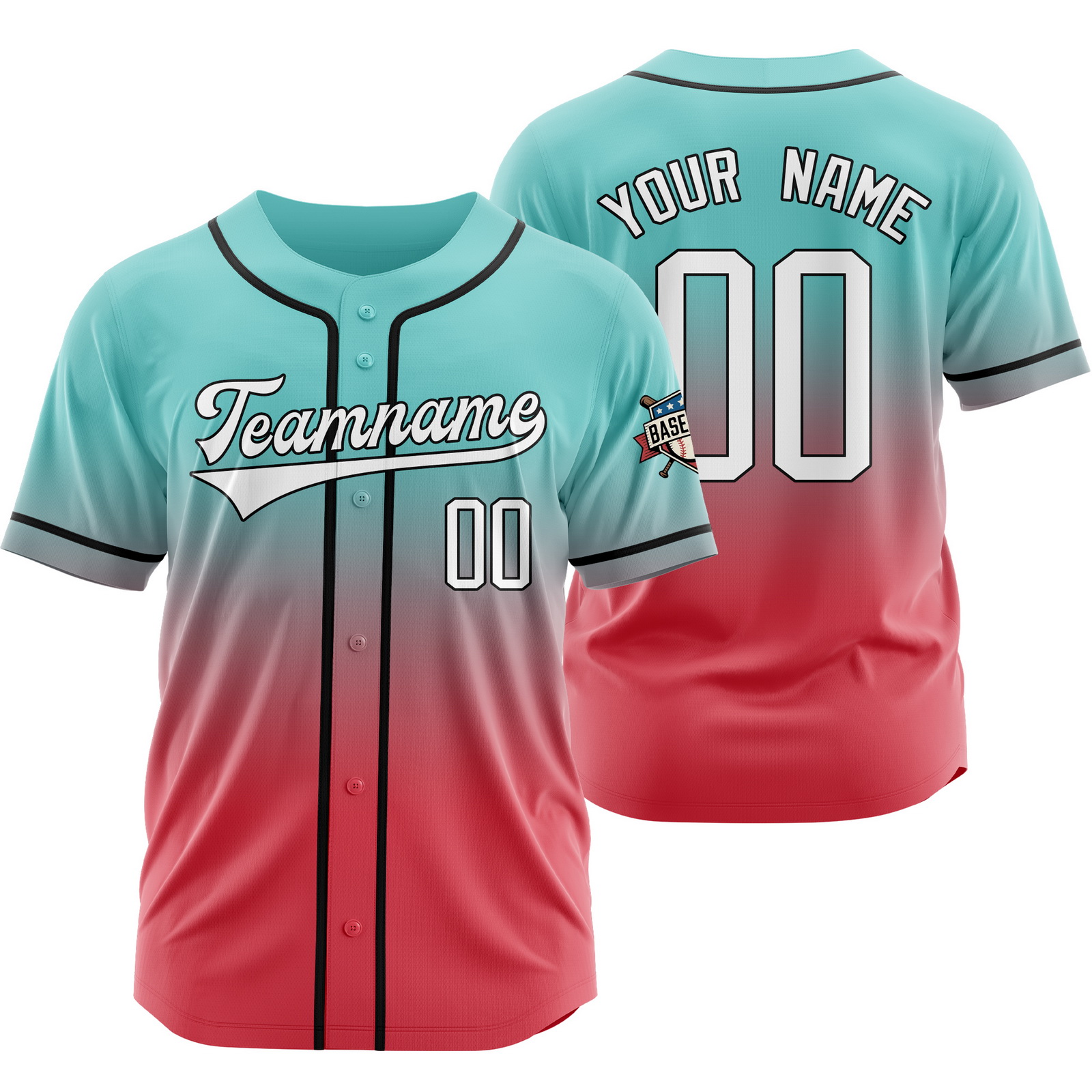 Custom Teal Red Gradient Baseball Jersey Fashion Shirt