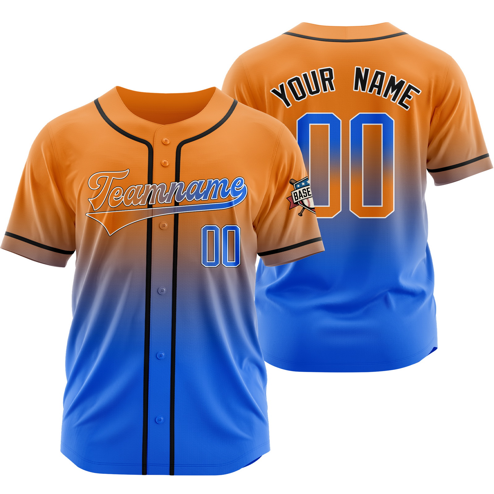 Custom Orange Blue Gradient Baseball Jersey Fashion Shirt