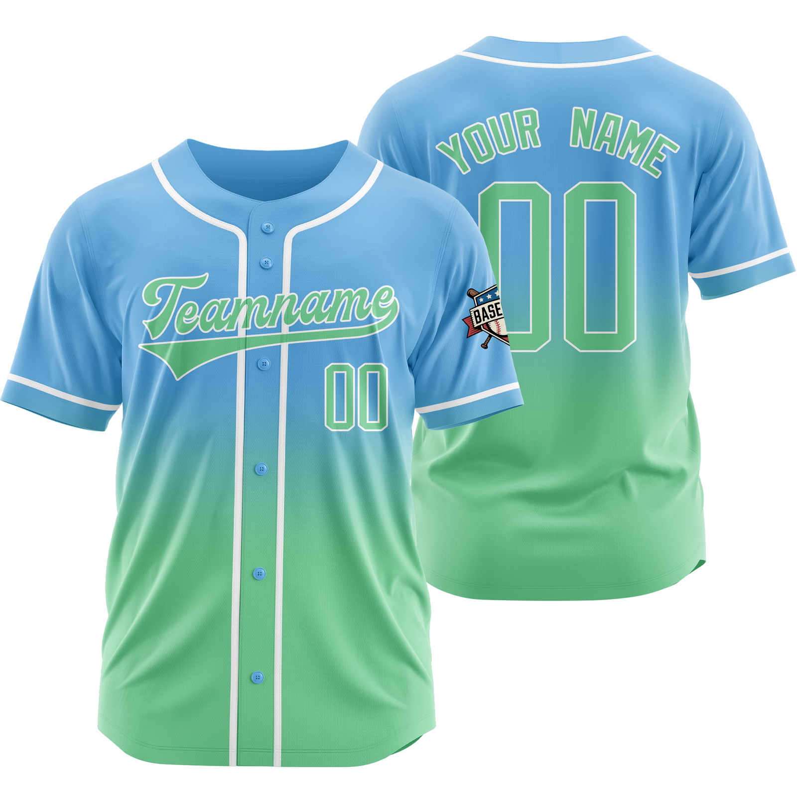 Custom Blue Green Gradient Baseball Jersey Fashion Shirt