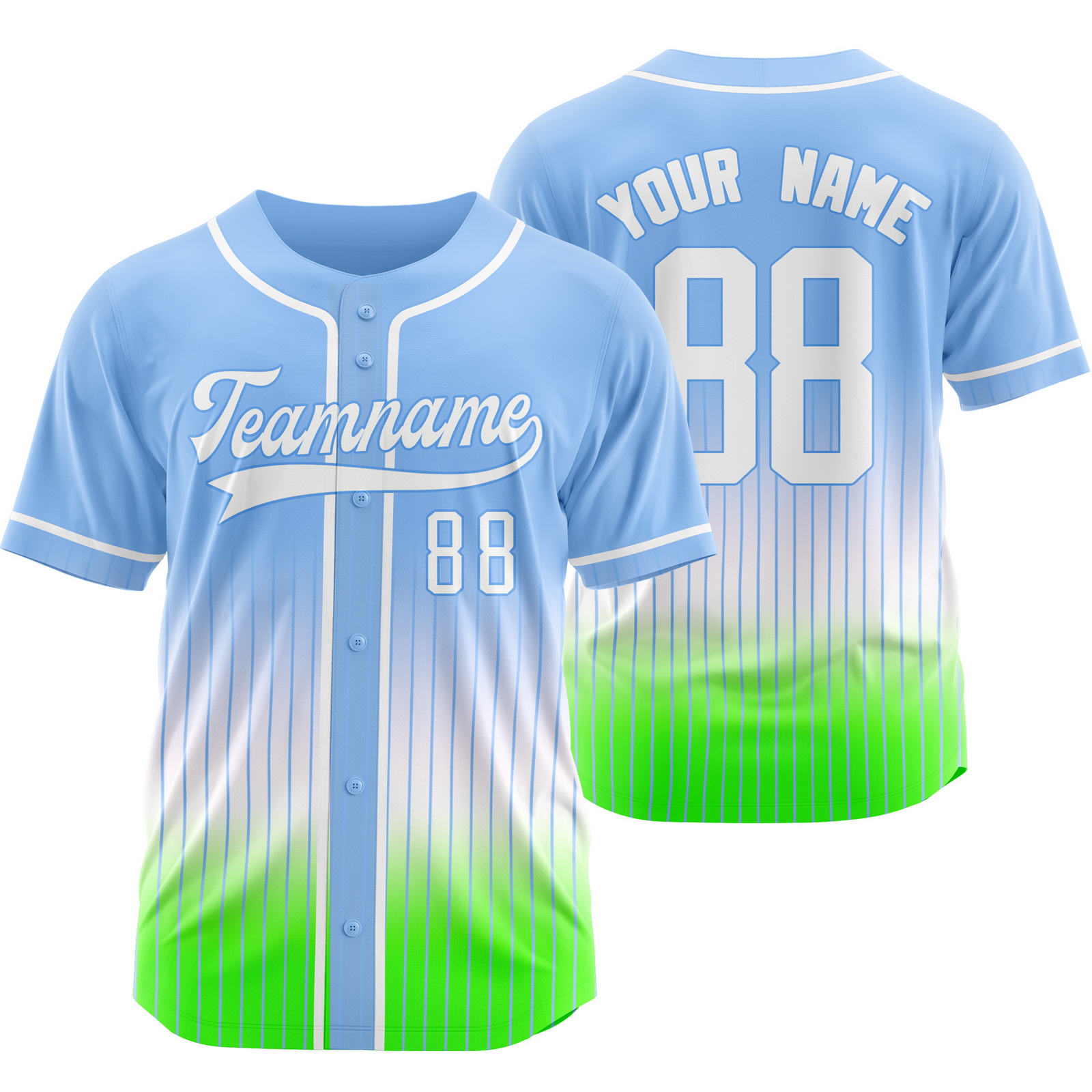 Custom Babyblue Green Stripe Baseball Jersey Personalized Softball Shirt
