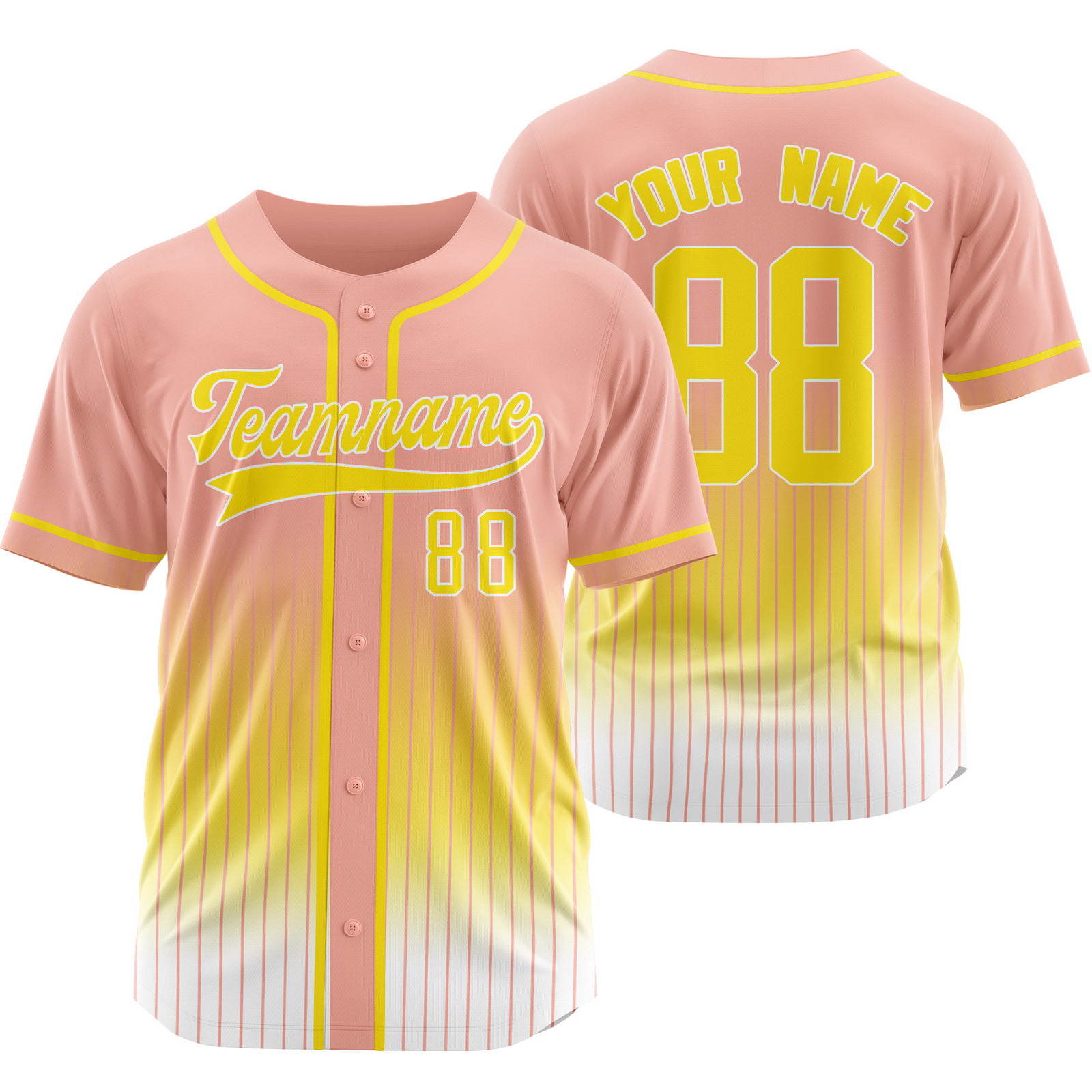 Custom Yellow White Stripe Baseball Jersey Personalized Softball Shirt