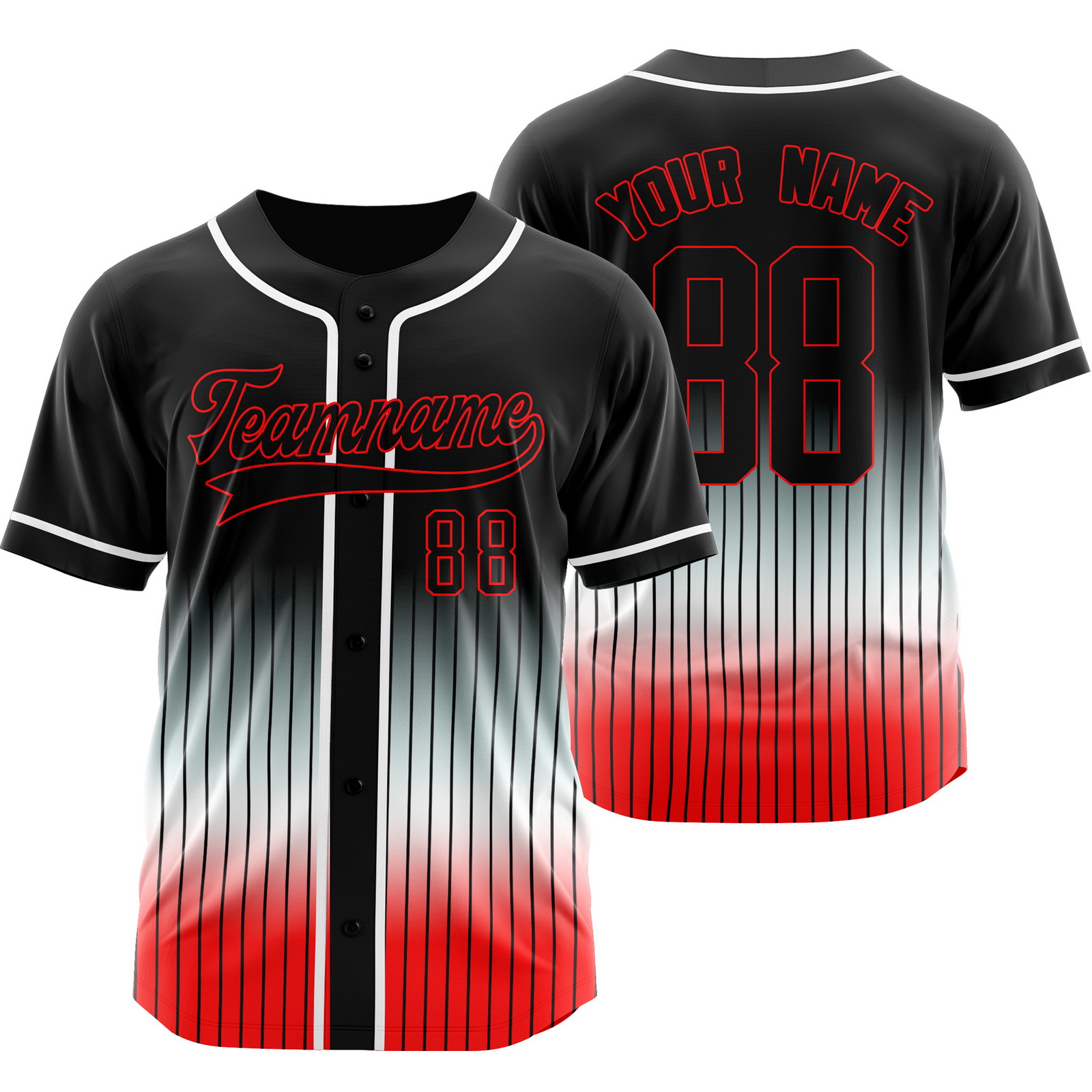 Custom Black Red W Stripe Baseball Jersey Personalized Softball Shirt