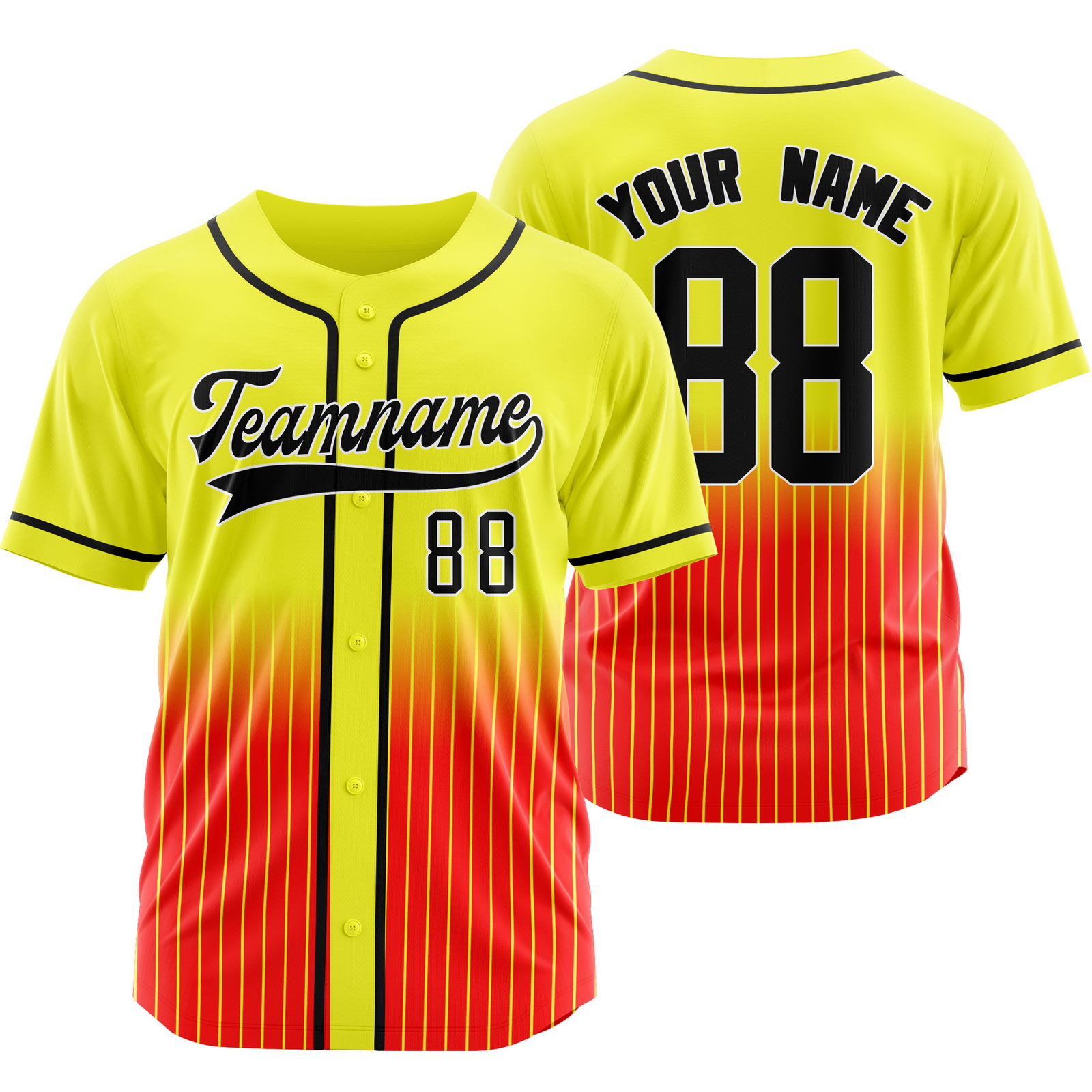 Custom Yellow Red Stripe Baseball Jersey Personalized Softball Shirt