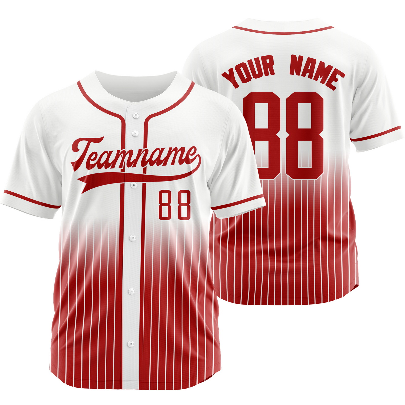 Custom White Red Stripe Baseball Jersey Personalized Softball Shirt
