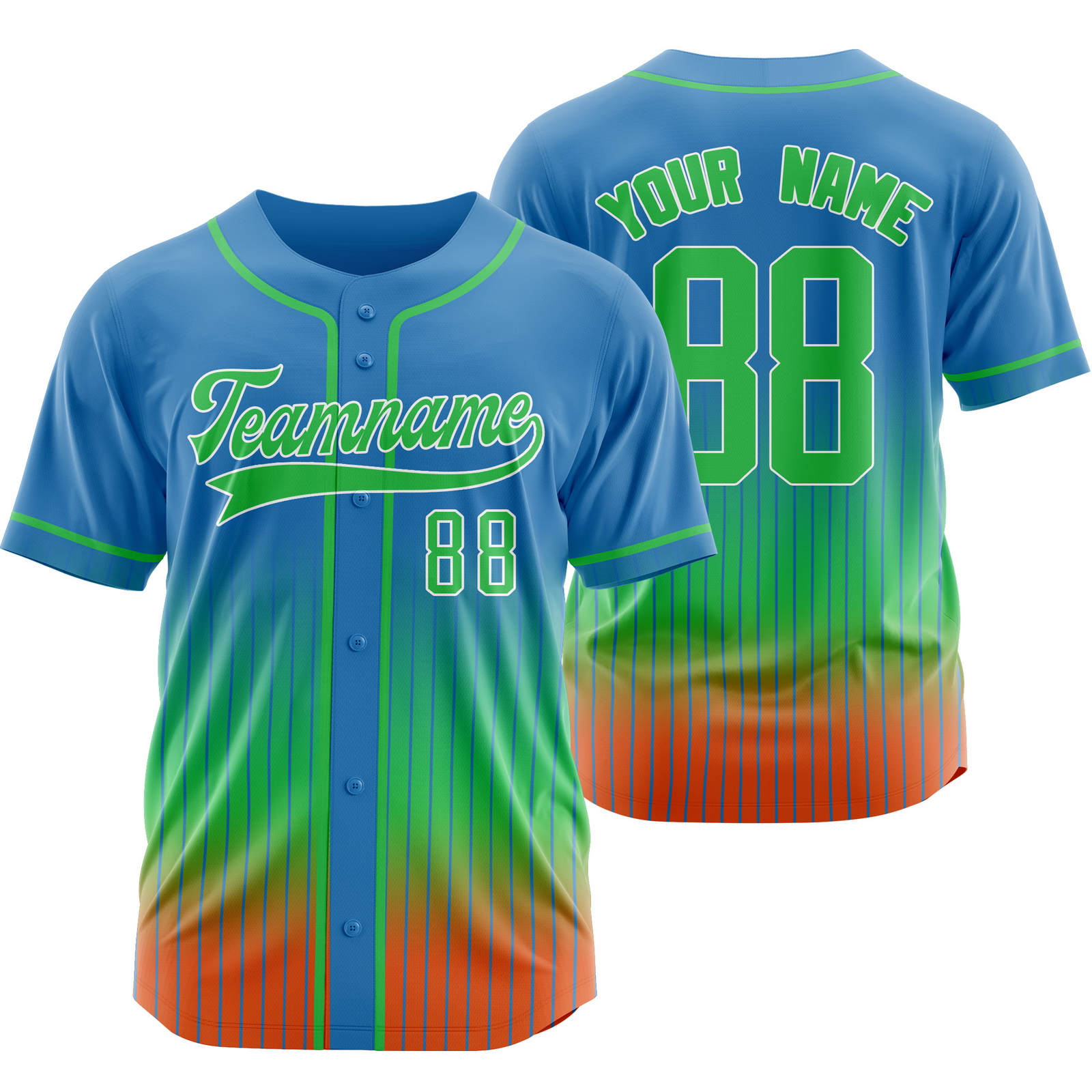Custom Blue Green Stripe Baseball Jersey Personalized Softball Shirt