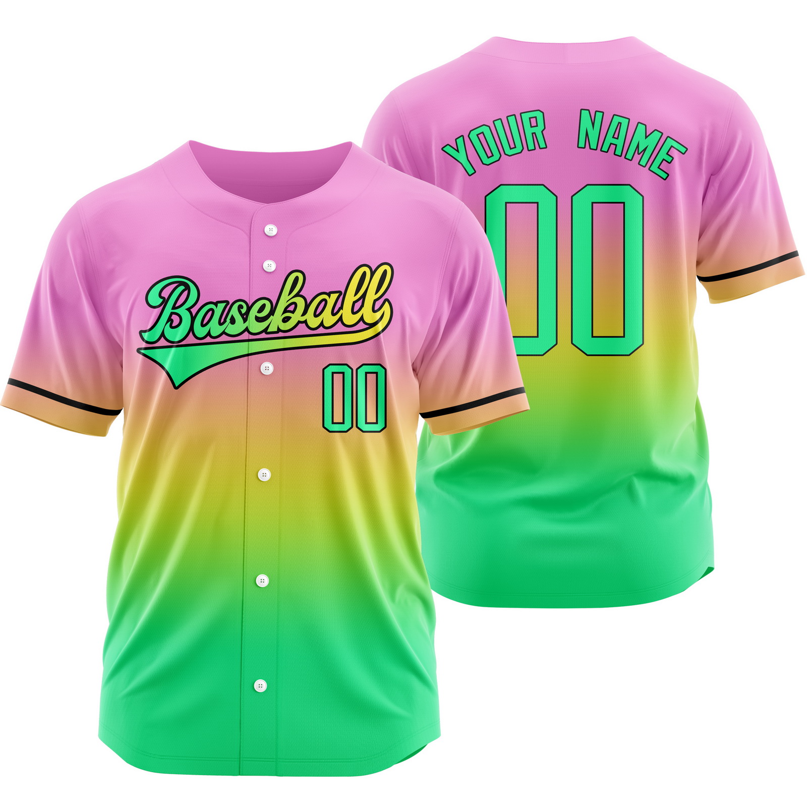 Custom Pink Green Gradient Baseball Jersey Sports Softball Shirt