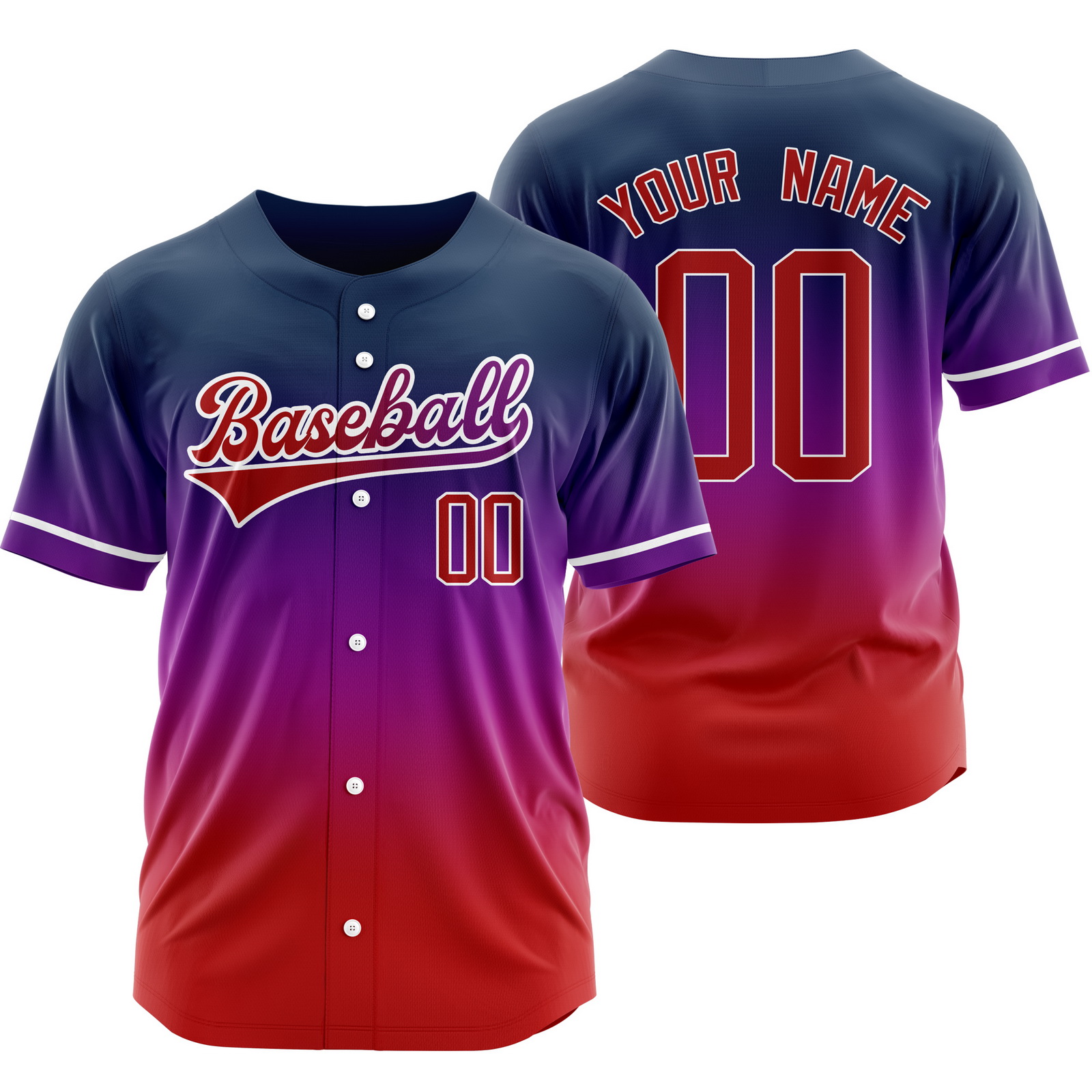 Custom Purple Red Gradient Baseball Jersey Sports Softball Shirt