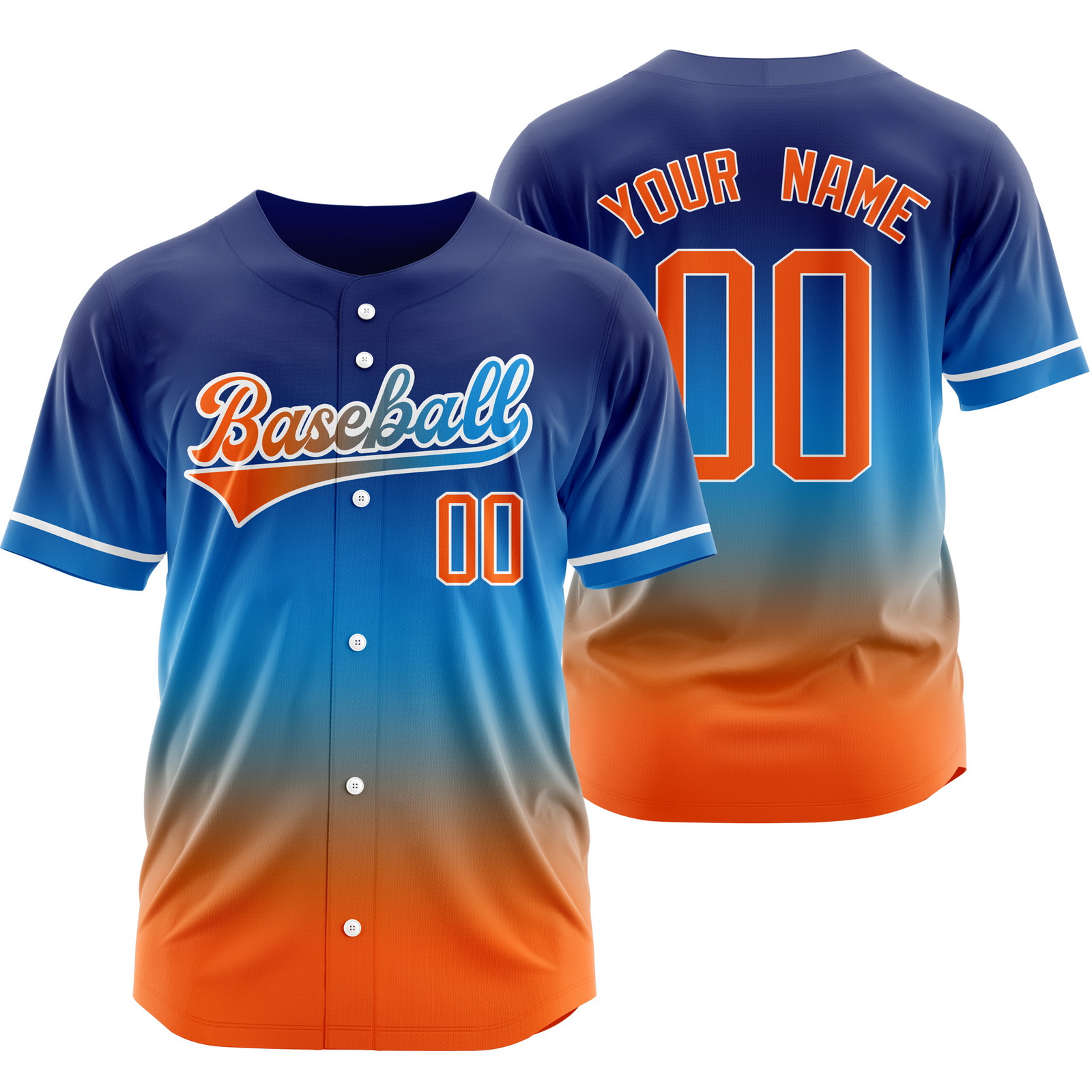 Custom Blue Orange Gradient Baseball Jersey Sports Softball Shirt