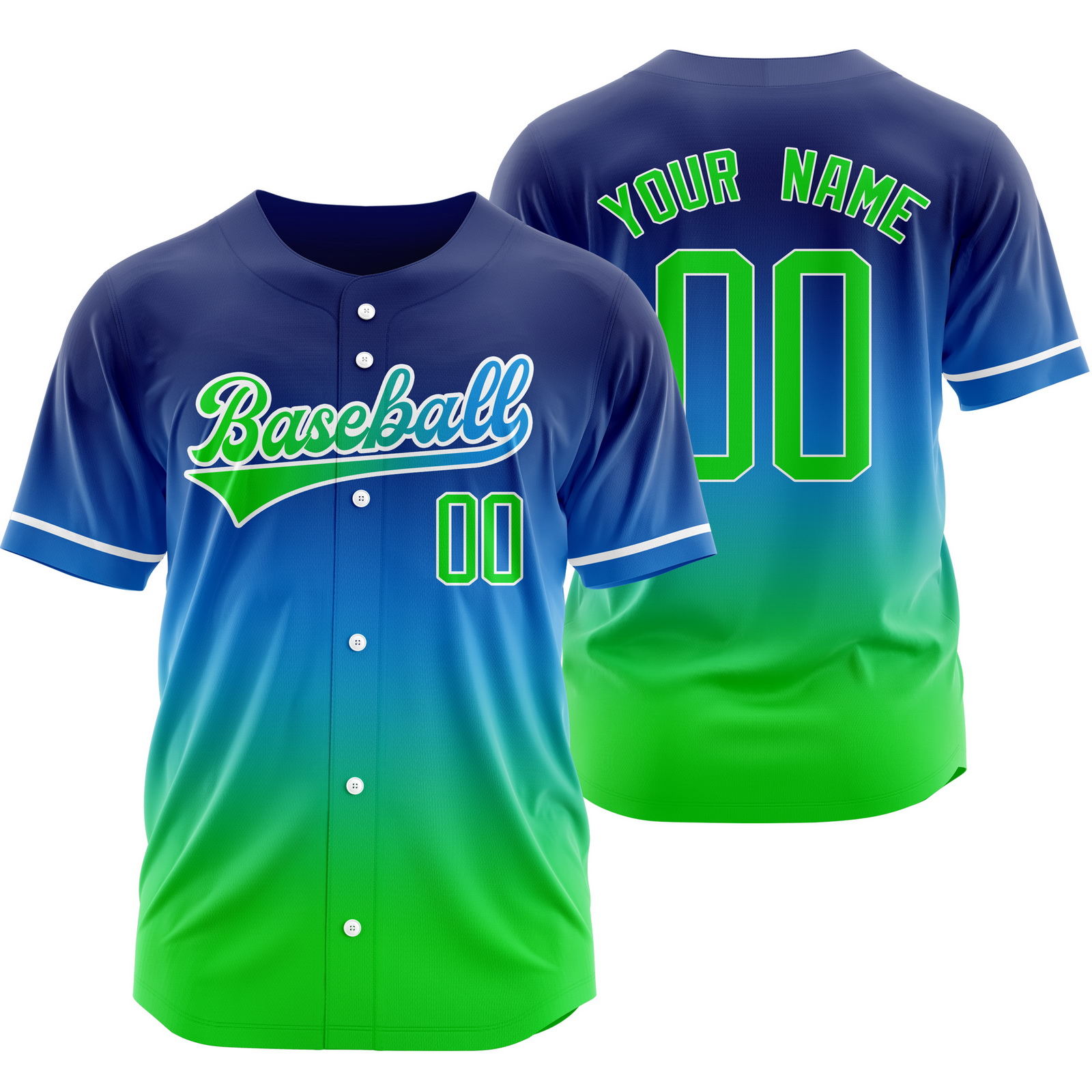 Custom Blue Green Gradient Baseball Jersey Sports Softball Shirt