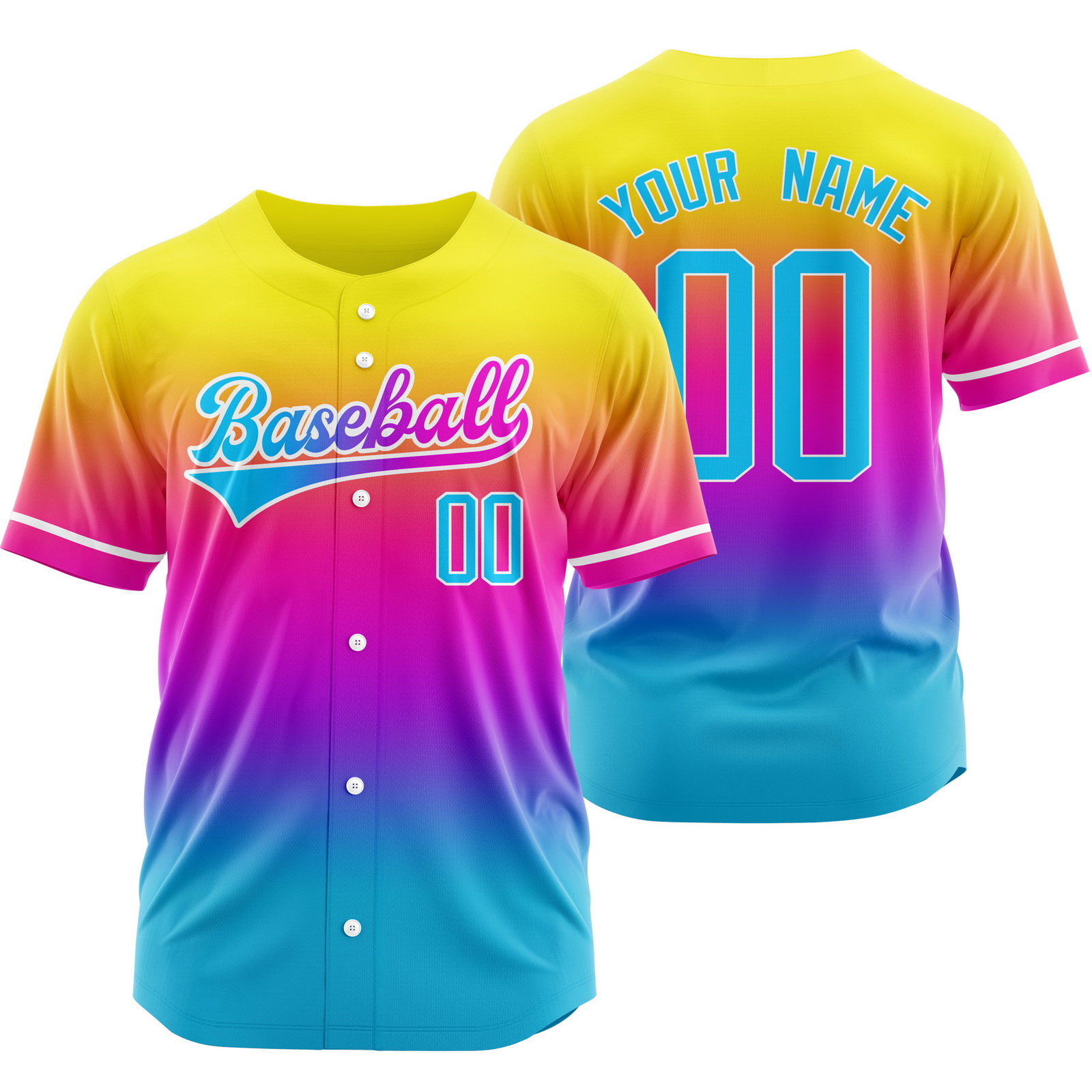 Custom Yellow Blue Gradient Baseball Jersey Sports Softball Shirt