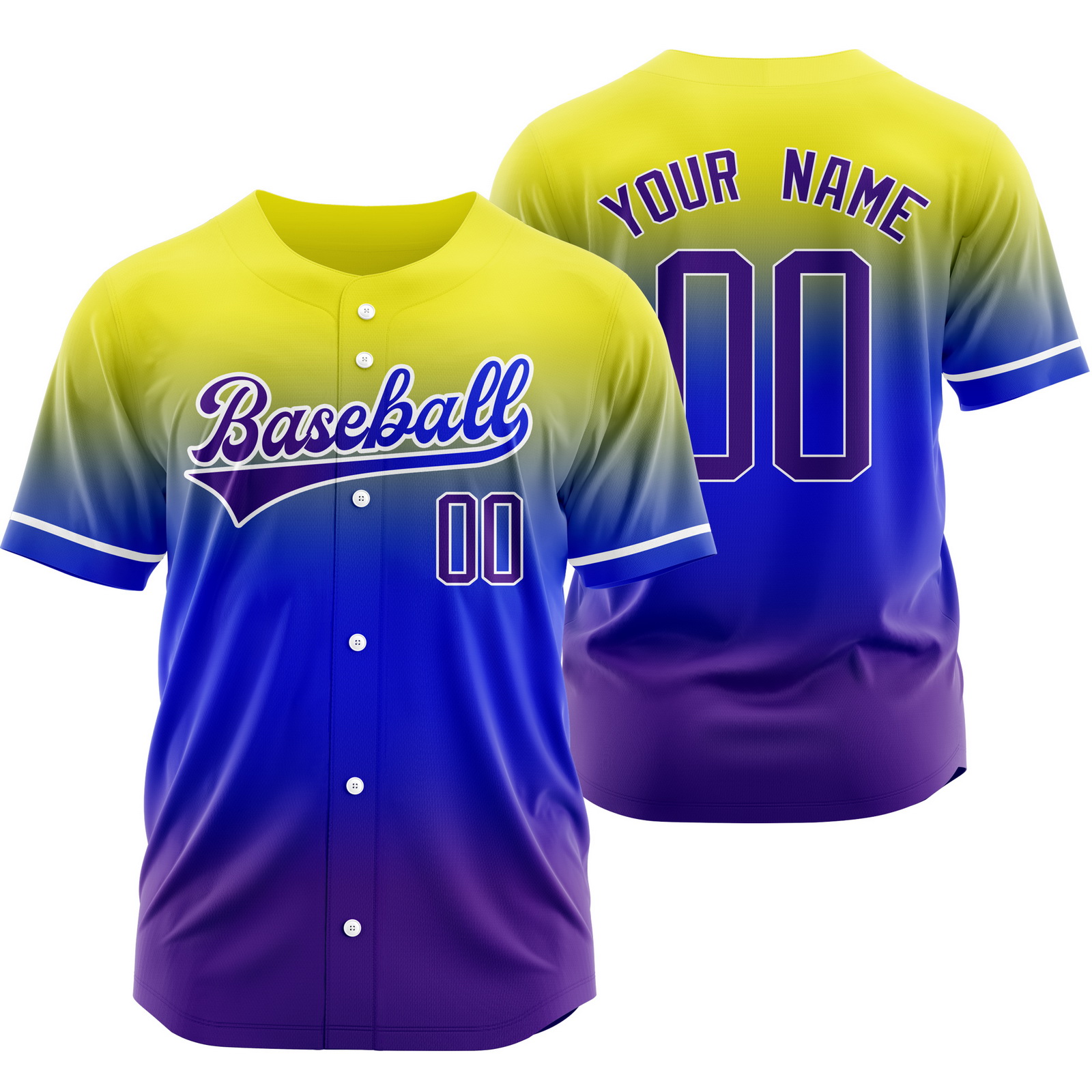 Custom Yellow Navy Gradient Baseball Jersey Sports Softball Shirt