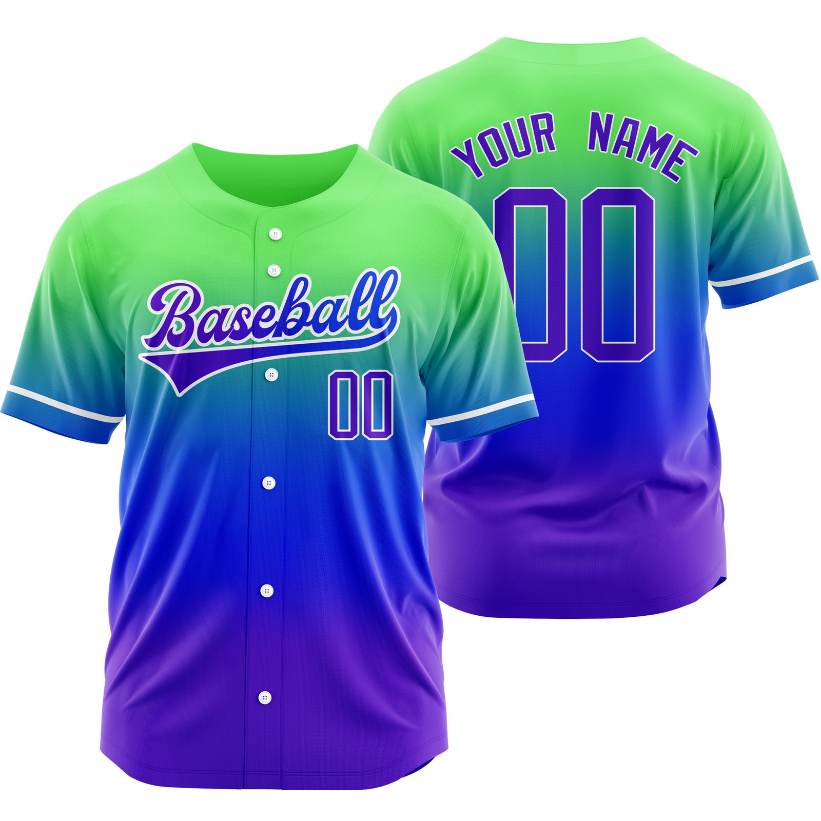 Custom Green Navy Gradient Baseball Jersey Sports Softball Shirt