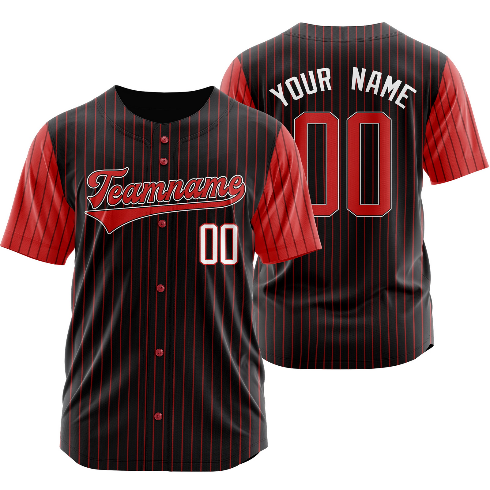 Custom Black Red Stripe Baseball Jersey Pinstripe Softball Shirt