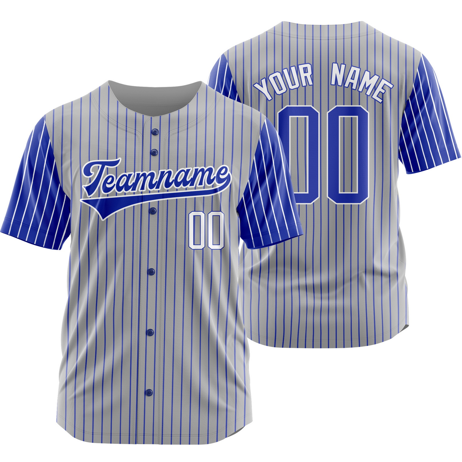 Custom Gray Blue Stripe Baseball Jersey Pinstripe Softball Shirt