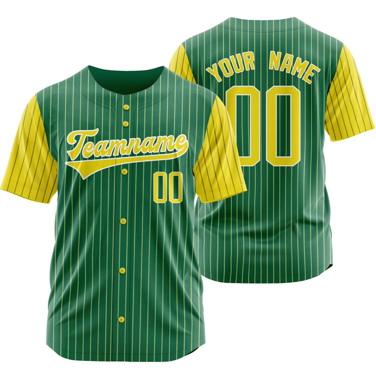 Custom Green Yellow Stripe Baseball Jersey Pinstripe Softball Shirt