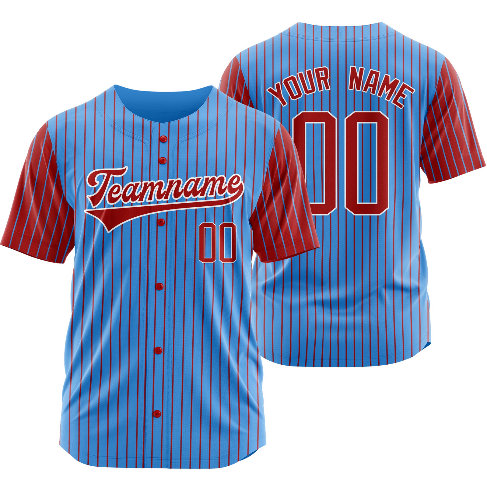 Custom Blue Red Stripe Baseball Jersey Pinstripe Softball Shirt