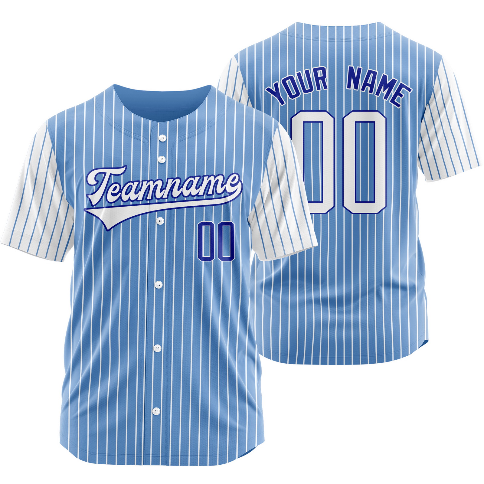 Custom Baby Blue White Stripe Baseball Jersey Pinstripe Softball Shirt