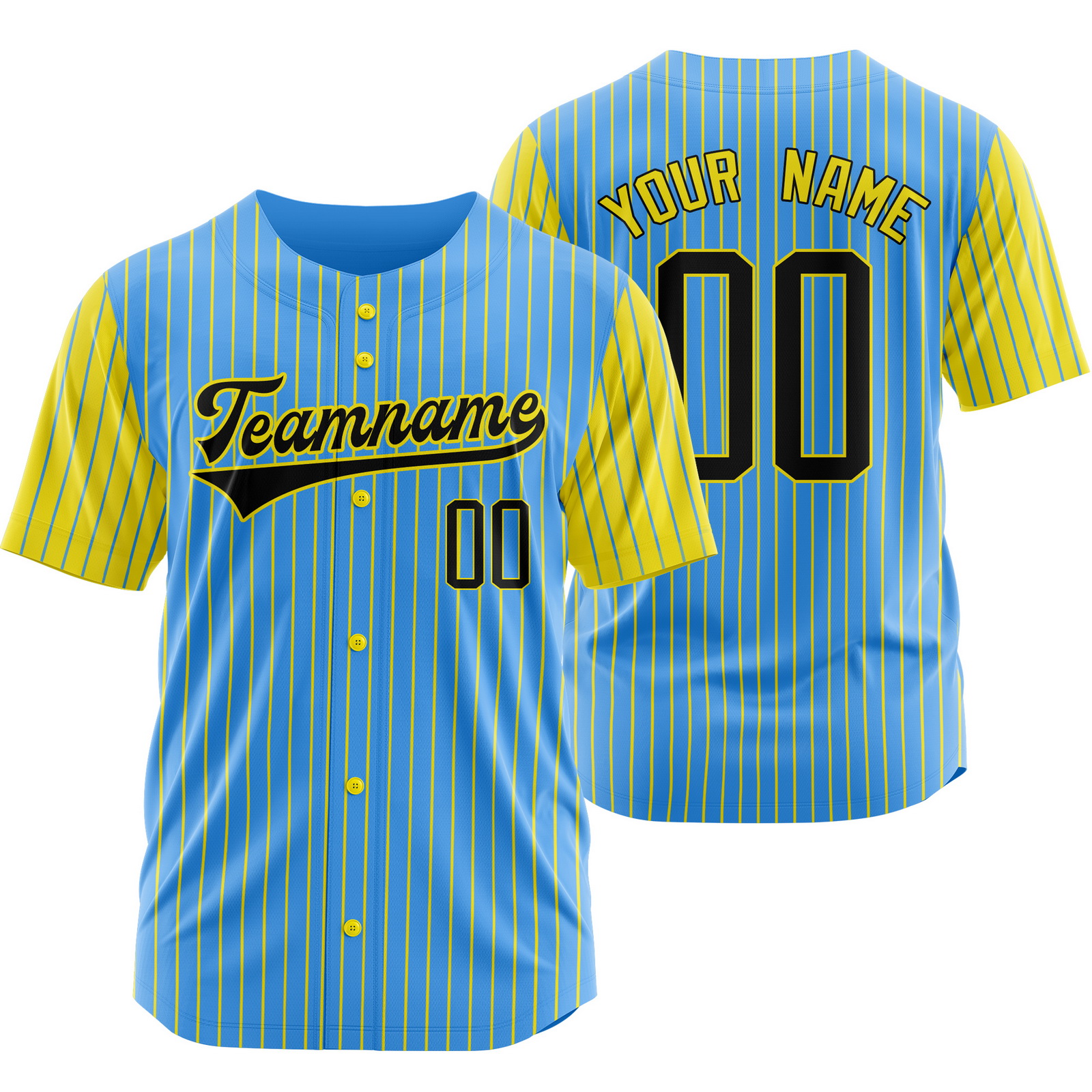 Custom Baby Blue Yellow Stripe Baseball Jersey Pinstripe Softball Shirt