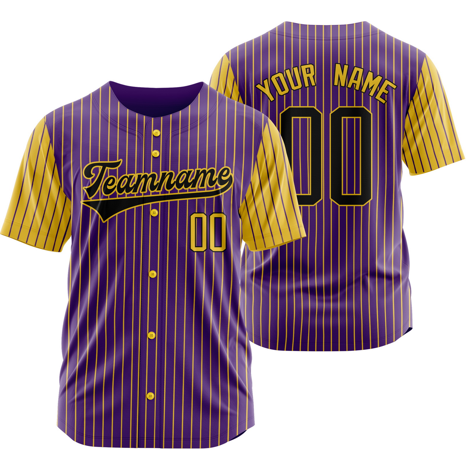 Custom Purple Yellow Stripe Baseball Jersey Pinstripe Softball Shirt