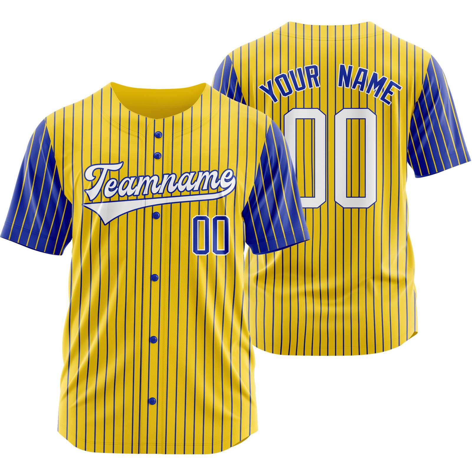 Custom Yellow Blue Stripe Baseball Jersey Pinstripe Softball Shirt