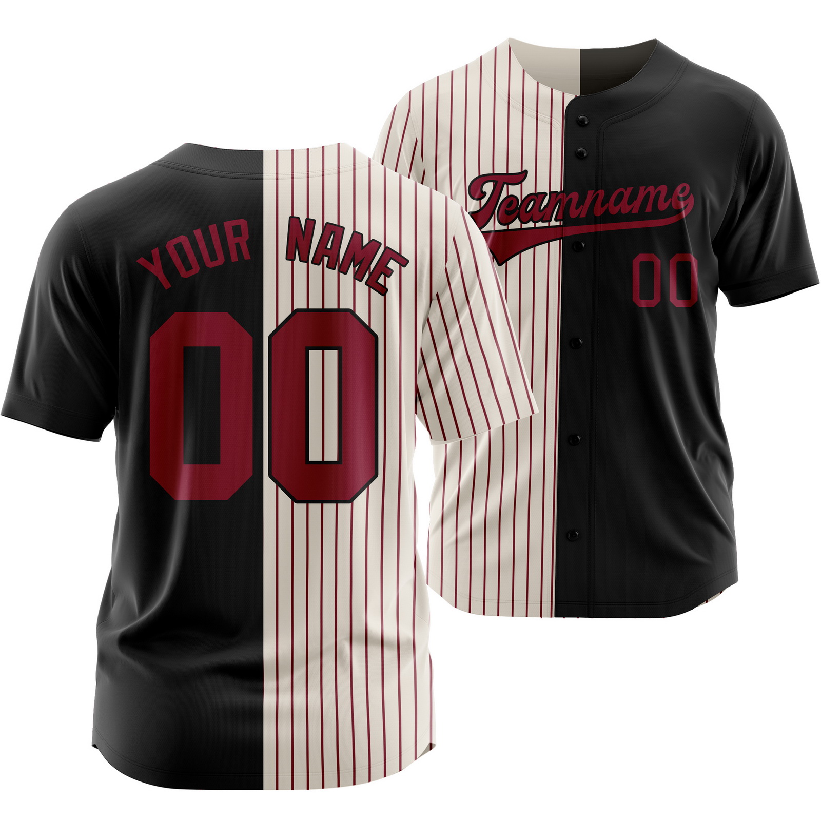 Custom Black White Maroon Striped Baseball Jersey Split Softball Shirt