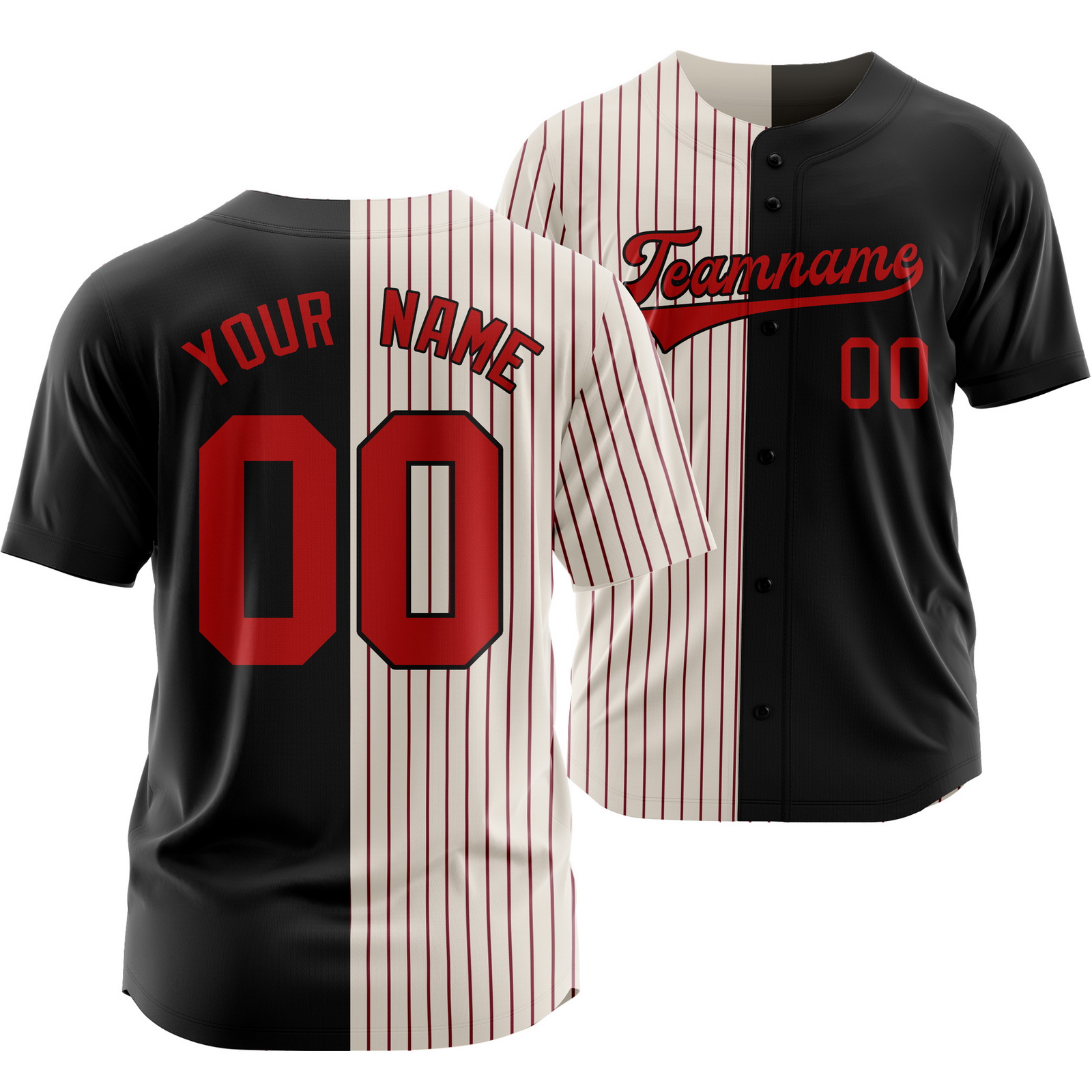 Custom White Black Red Striped Baseball Jersey Split Softball Shirt