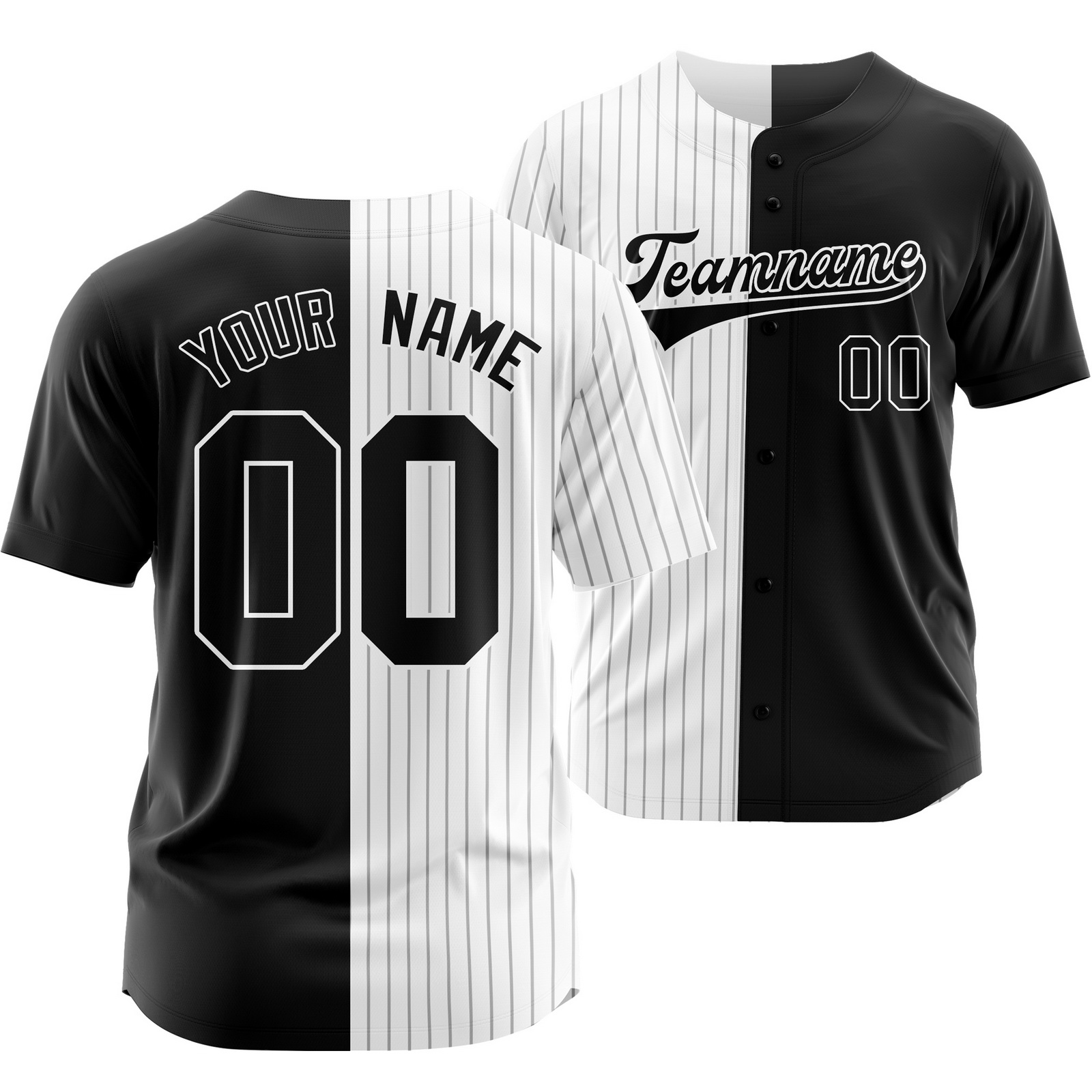 Custom Black White Striped Baseball Jersey Split Softball Shirt