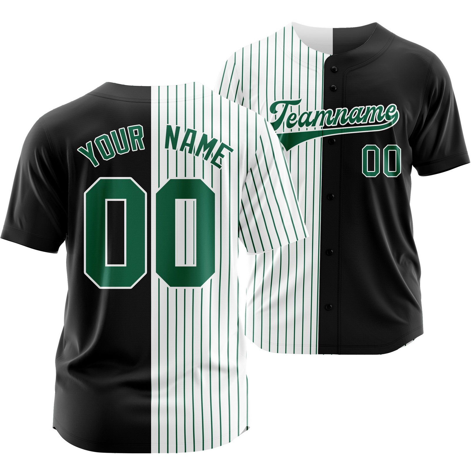 Custom Black White Green Striped Baseball Jersey Split Softball Shirt
