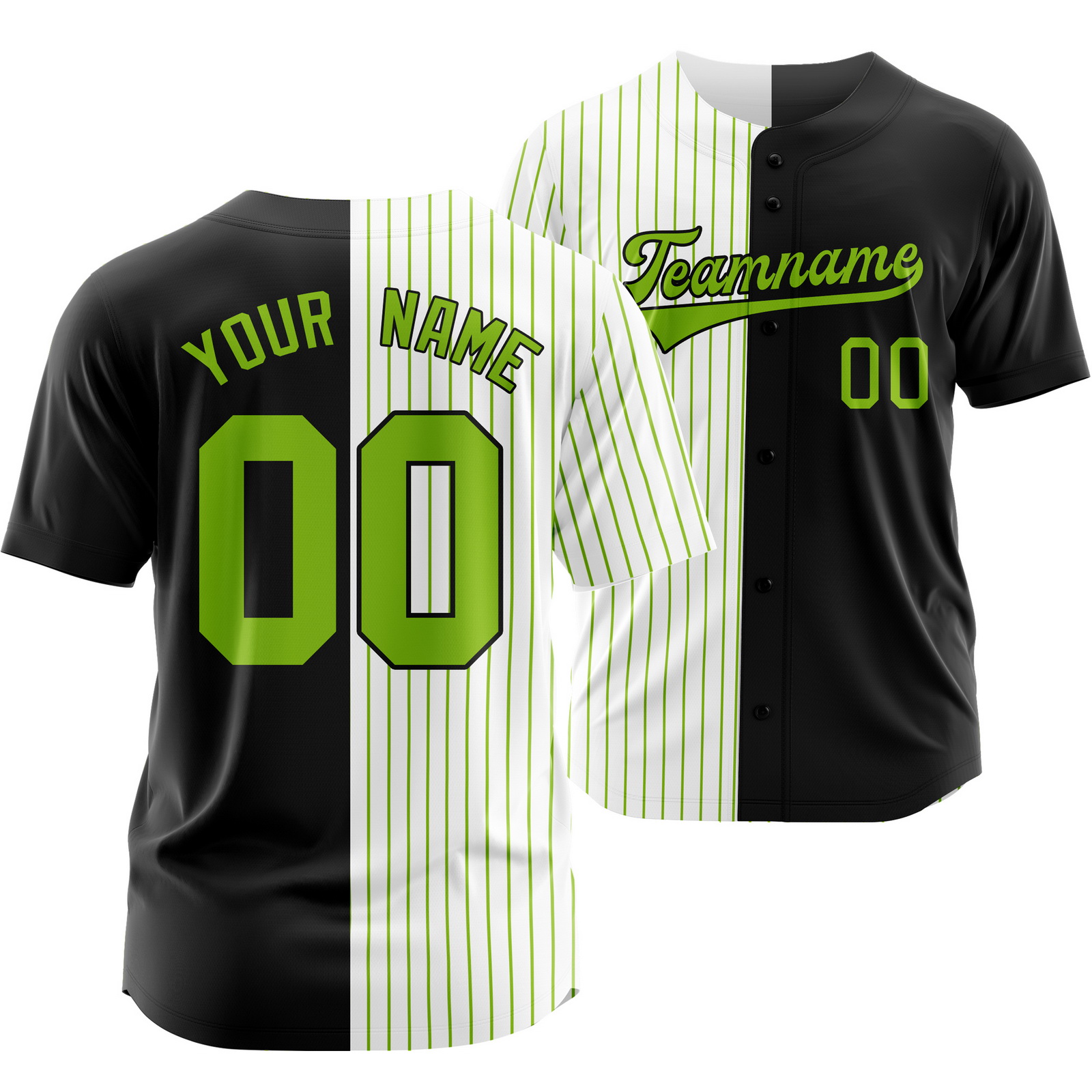 Custom White Black Green Striped Baseball Jersey Split Softball Shirt